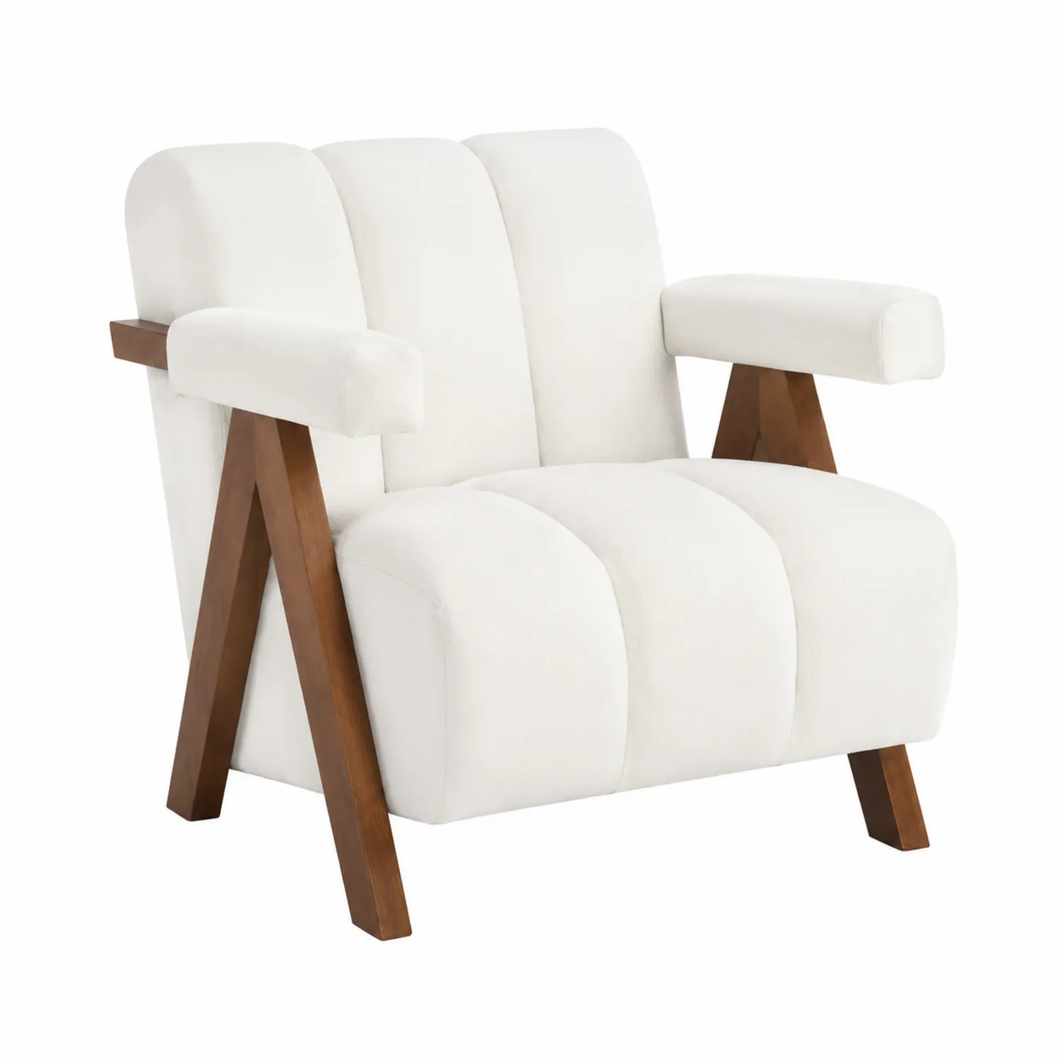 Silla de Tela Blanca con Estructura de Madera-Cleavillaaeu