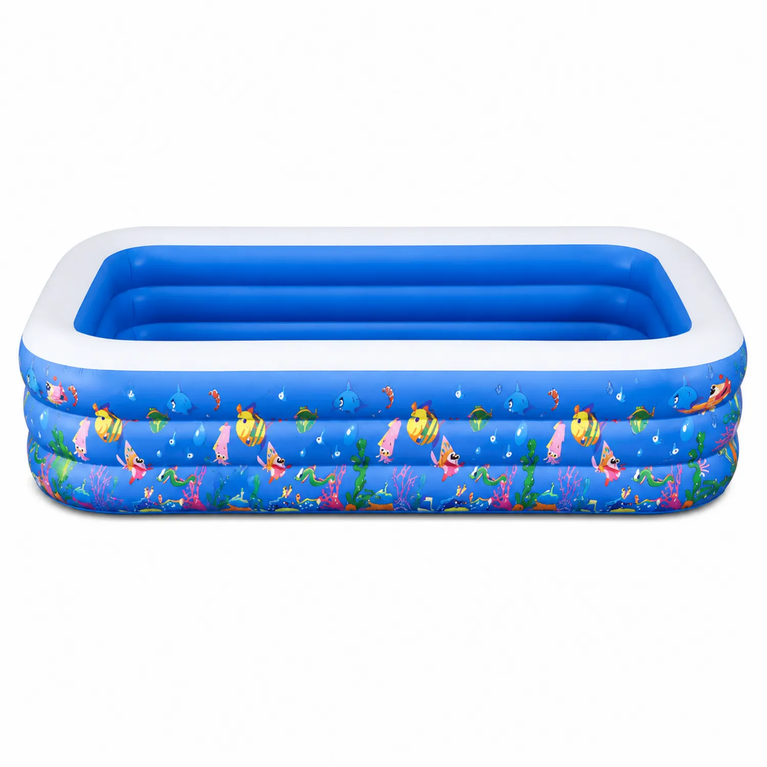Piscina hinchable rectangular azul con motivos marinos de PVC-Cleavillaaeu