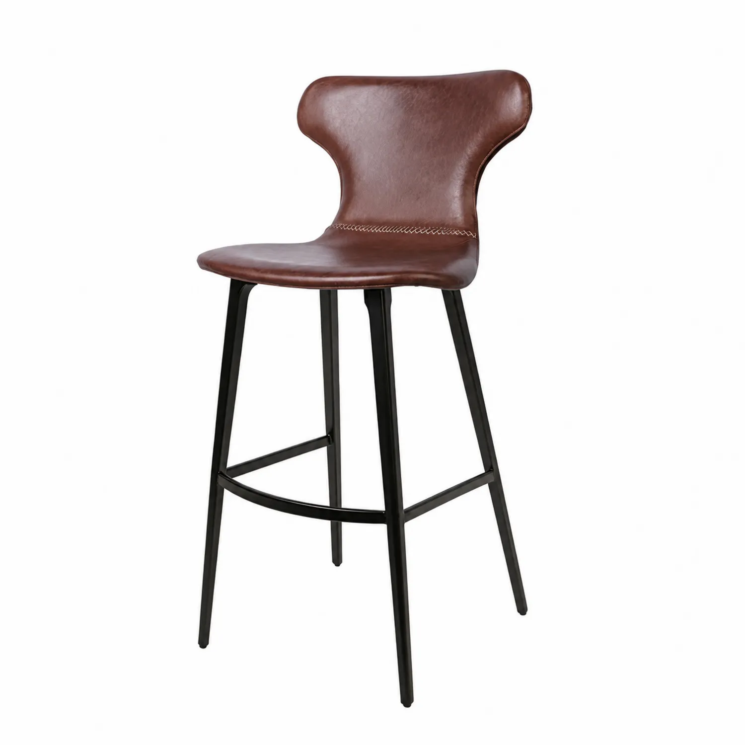 Taburete de Cuero Sintético Marrón con Estructura de Metal Negro-Cleavillaaeu