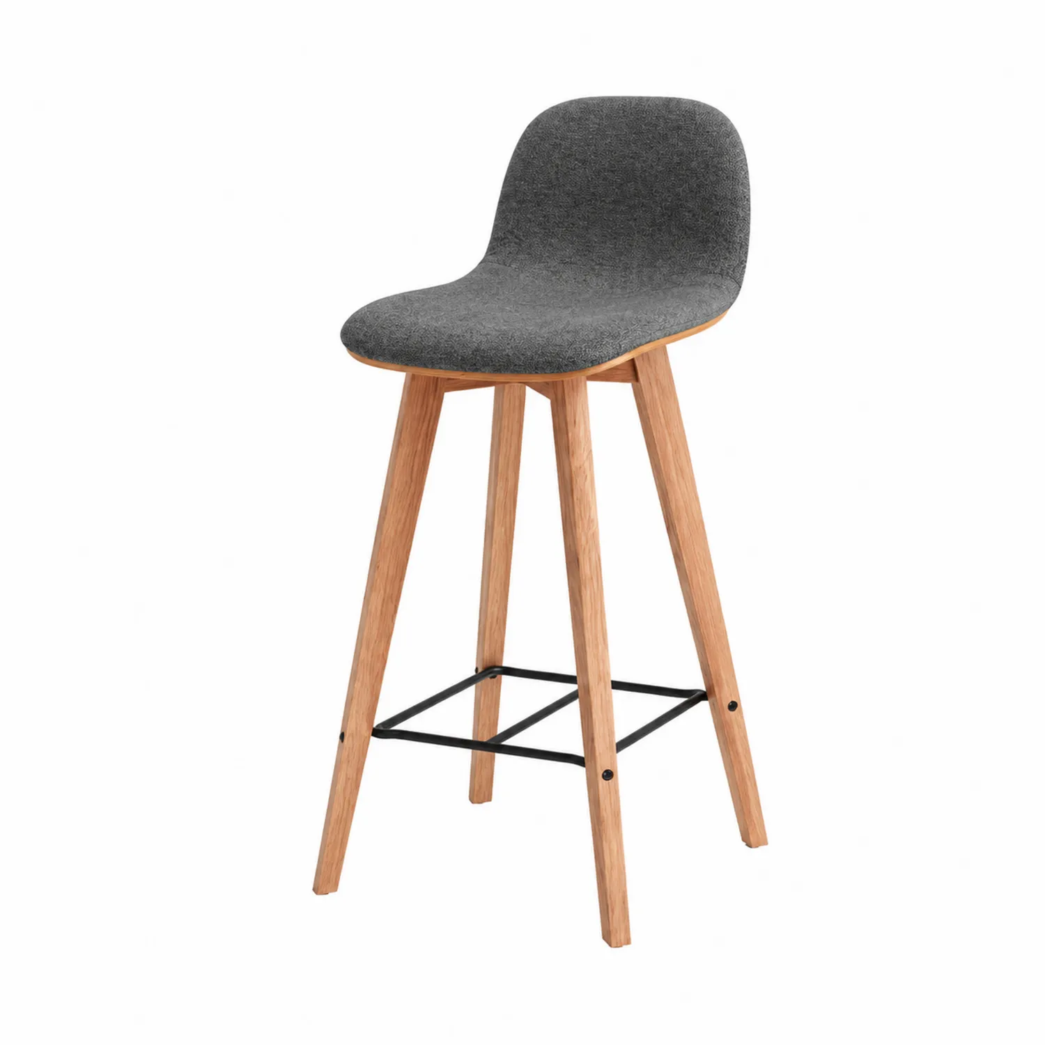 Taburete de Bar con Asiento de Tela Gris y Patas de Madera-Cleavillaaeu