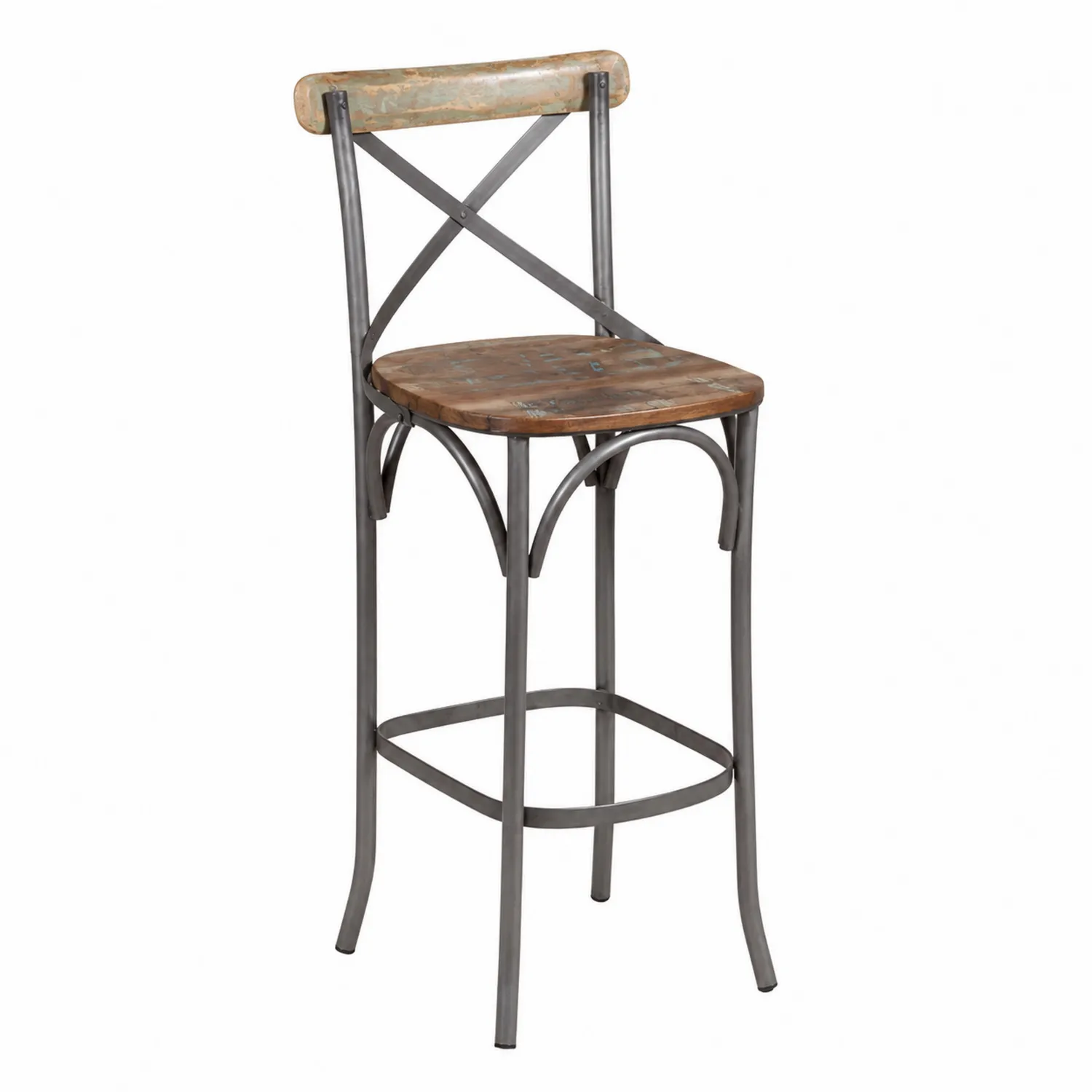 Taburete Alto de Madera y Metal con Respaldo en X-Cleavillaaeu