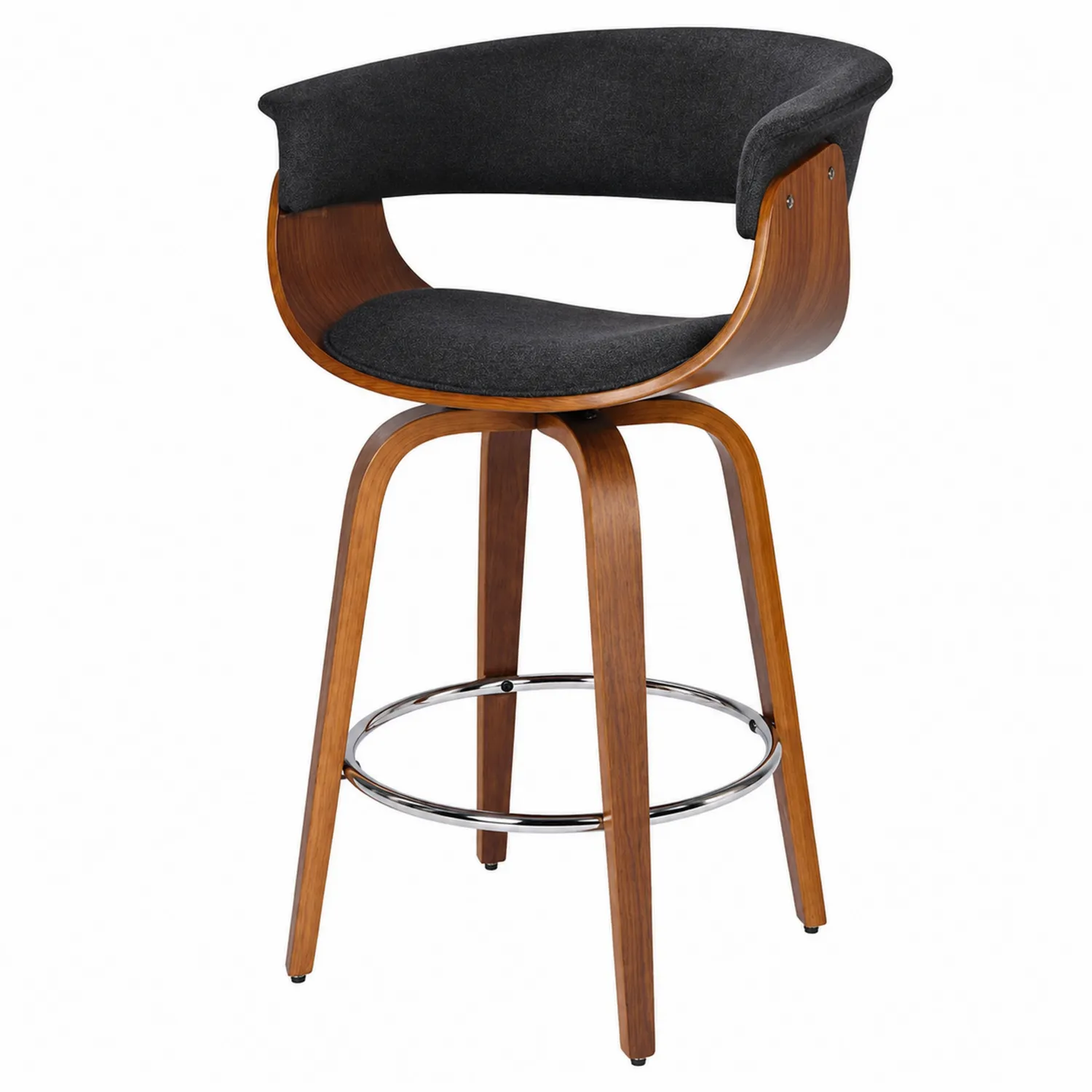 Taburete de Bar de Madera con Asiento de Tela Gris Oscuro-Cleavillaaeu