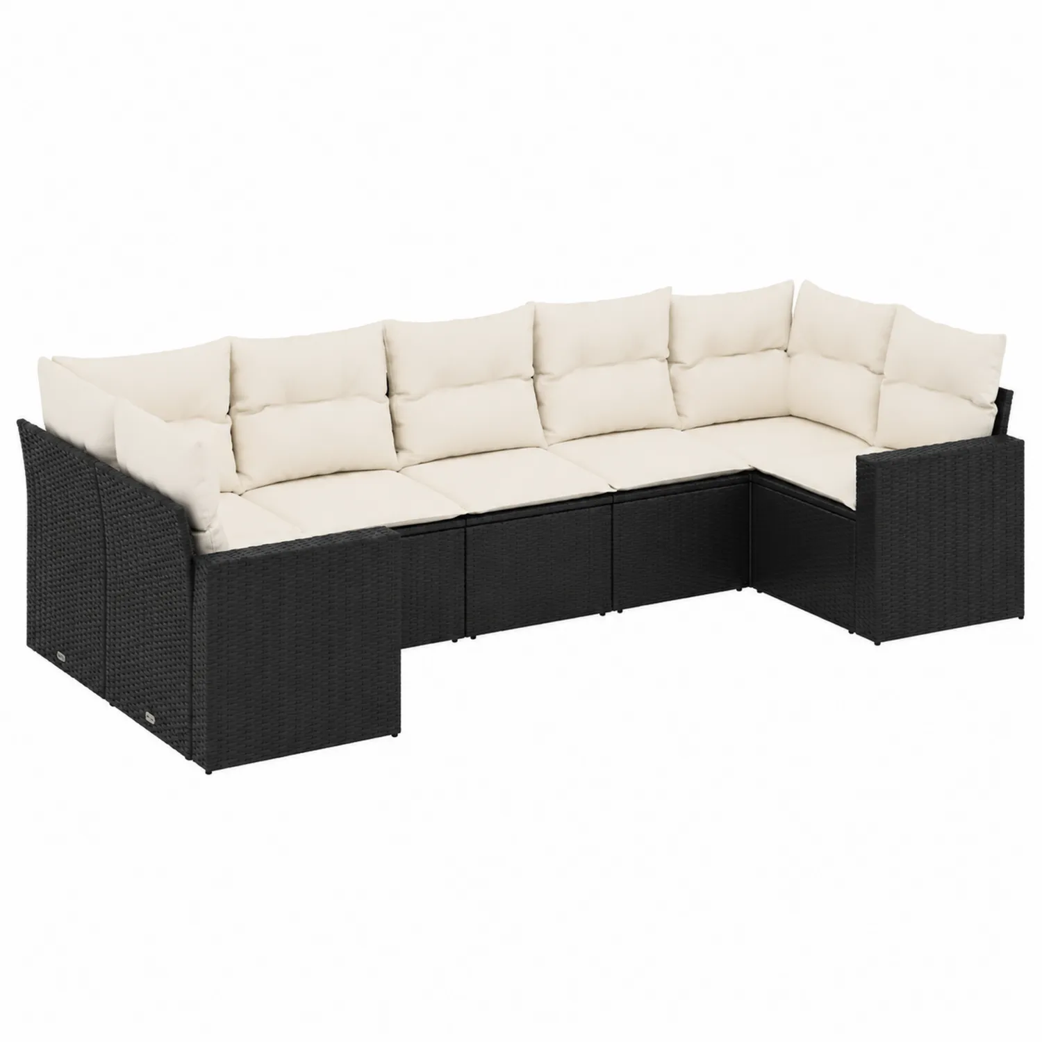 Sofá seccional de ratán PE beige y negro con cojines-Cleavillaaeu