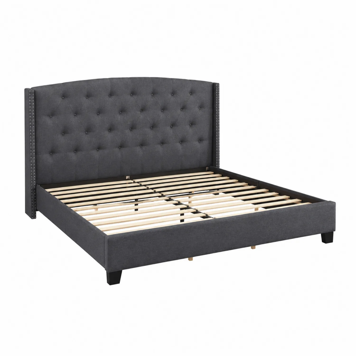 Cama de panel tapizada de tela gris oscuro 200x160 cm-Cleavillaaeu