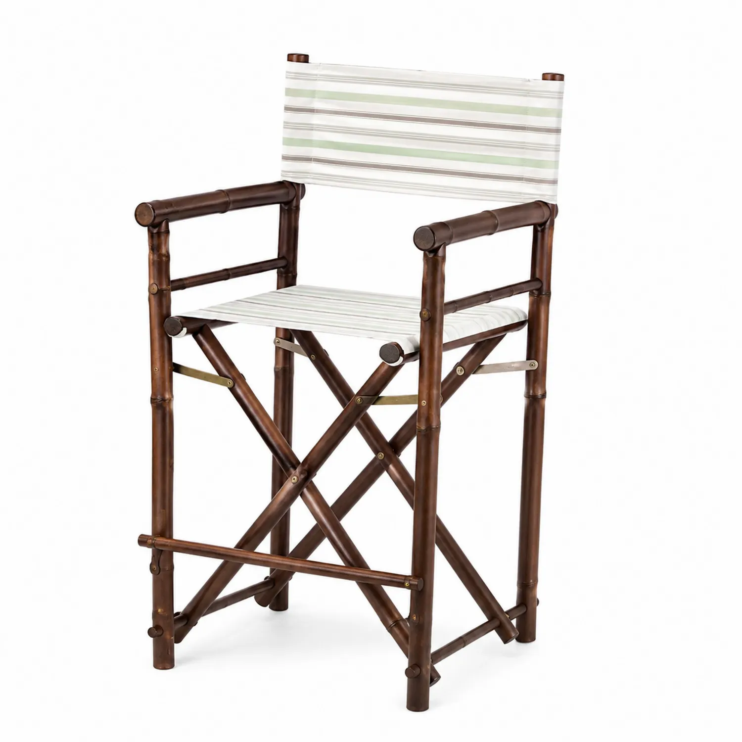 Silla de Director Plegable de Bambú con Tela a Rayas-Cleavillaaeu
