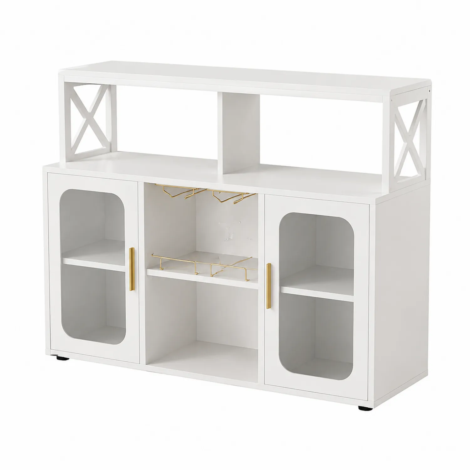 Mueble Bar de MDF con Puertas de Vidrio y Estantes Ajustables-Cleavillaaeu