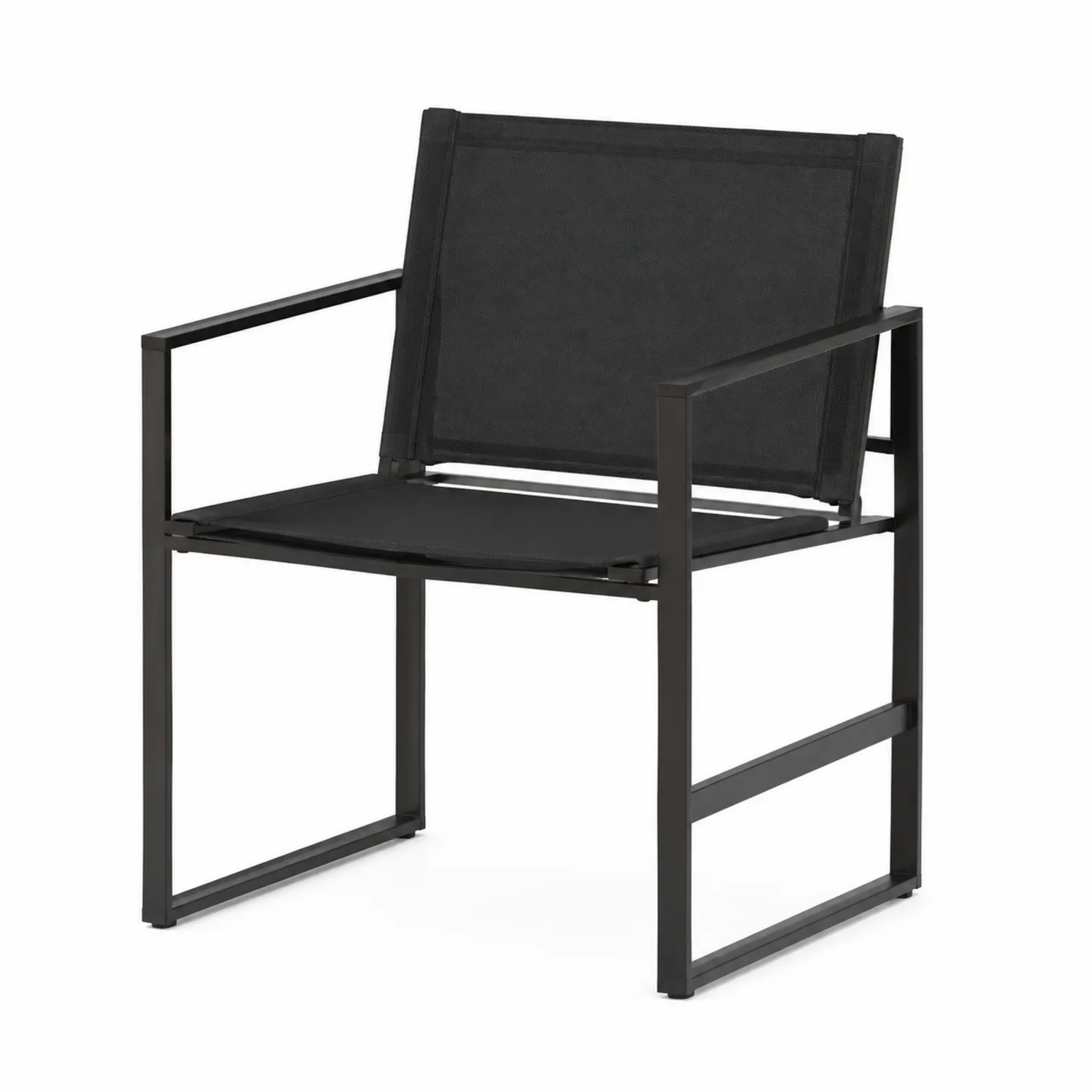 Silla de aluminio para exterior con asiento de poliéster negro-Cleavillaaeu
