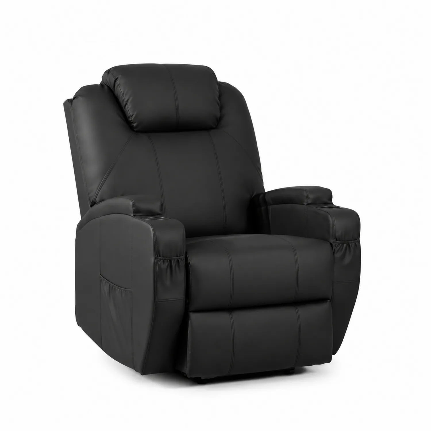 Sillón reclinable de cuero sintético Negro, 100cm x 85cm x 90cm-Cleavillaaeu