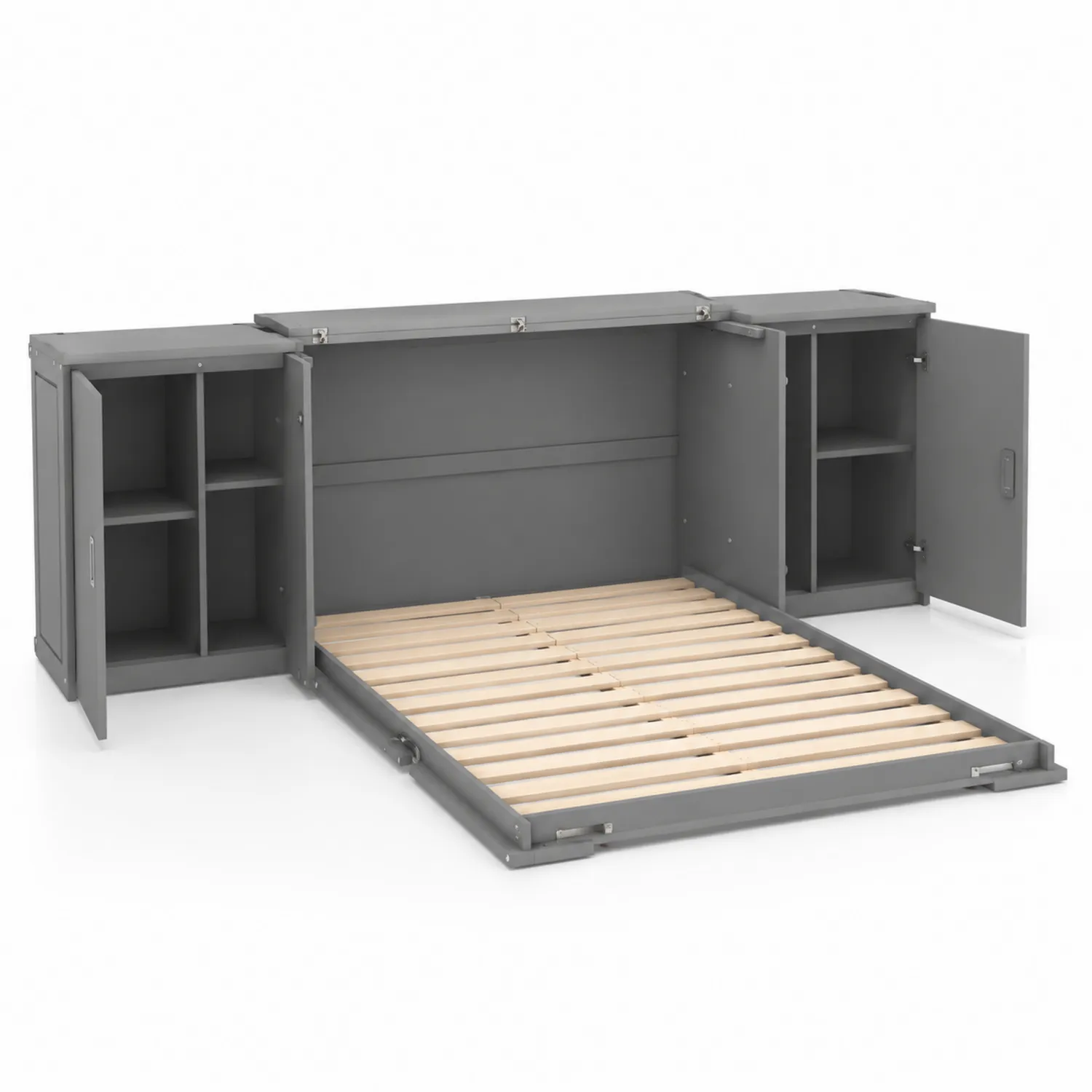 Cama abatible con almacenamiento de MDF gris 200x90 cm-Cleavillaaeu