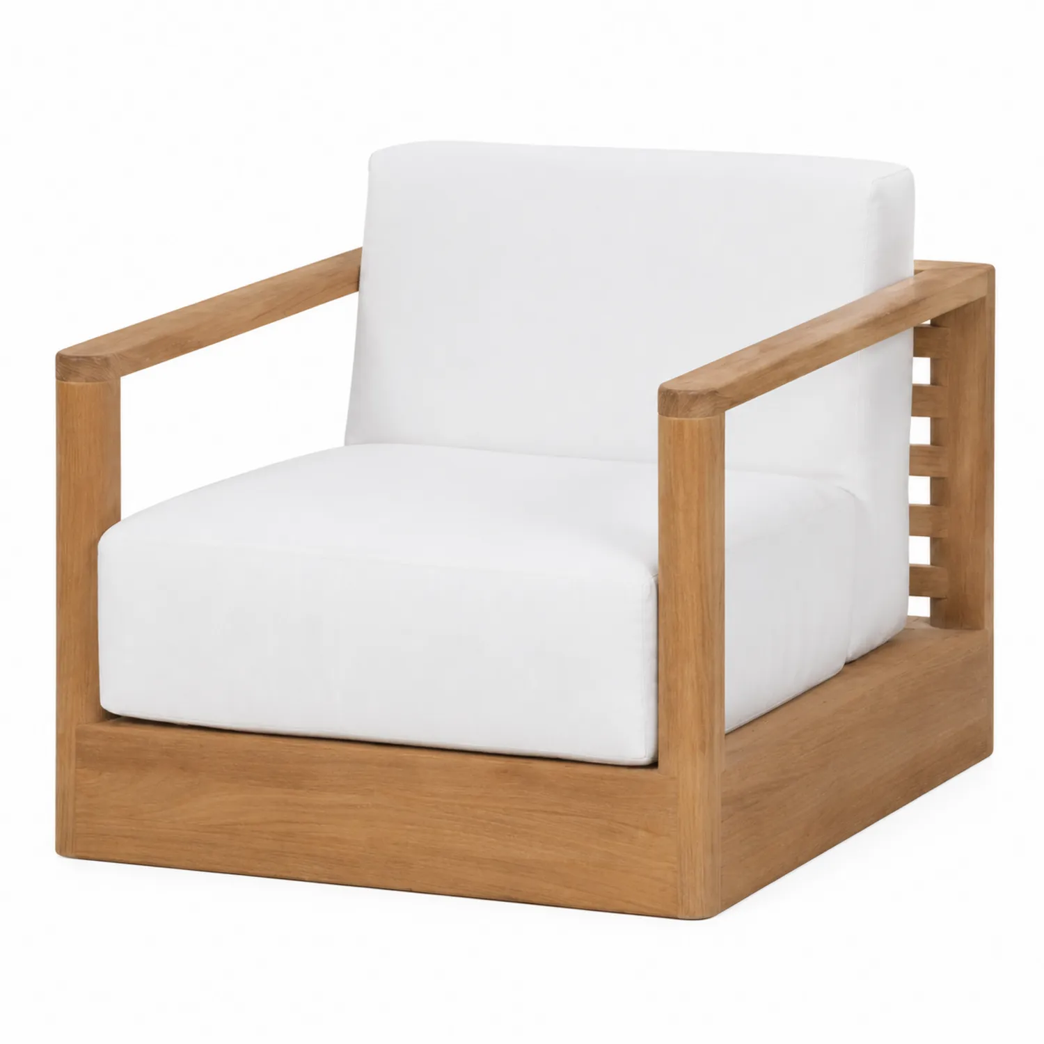 Sillón de madera con cojines de poliéster blanco-Cleavillaaeu