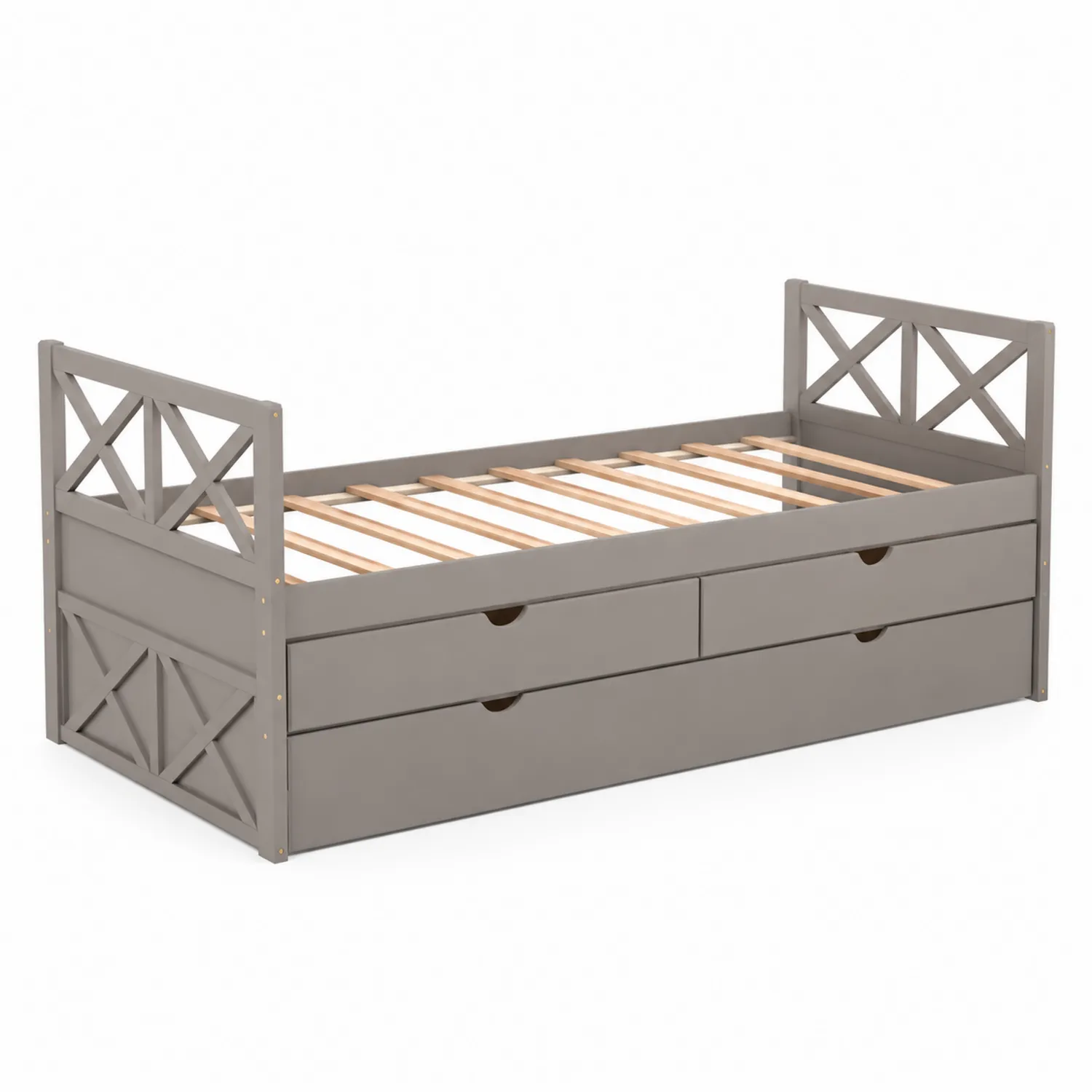 Cama individual de madera gris con cajones de almacenamiento 200x90 cm-Cleavillaaeu