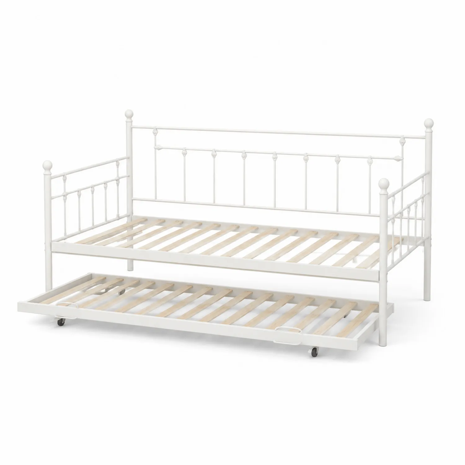 Cama nido de metal con somier de listones blanca-Cleavillaaeu