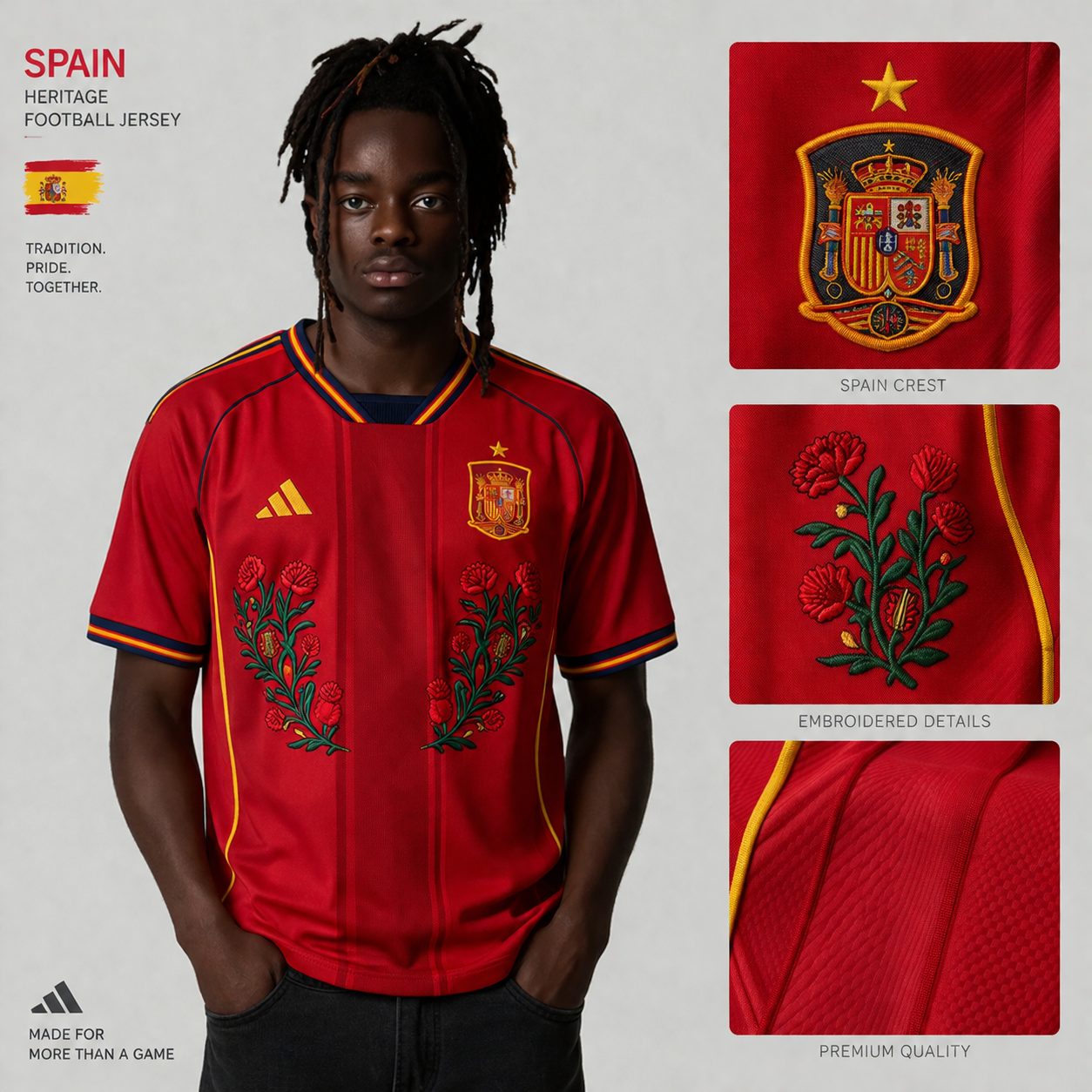 Spain National Style Football Jersey | Classic Embroidery Soccer Shirt