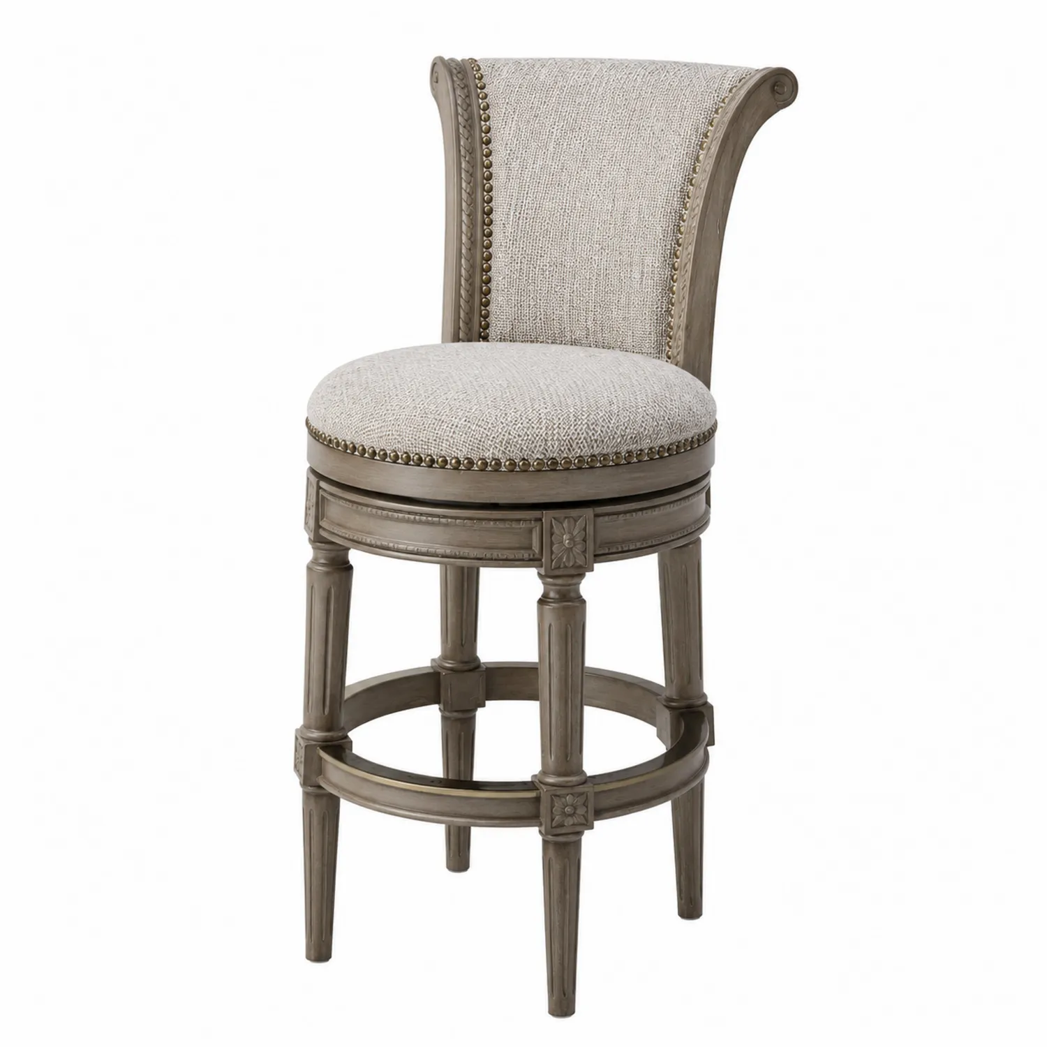 Taburete de Madera con Tapizado de Lino Beige-nestlumichic