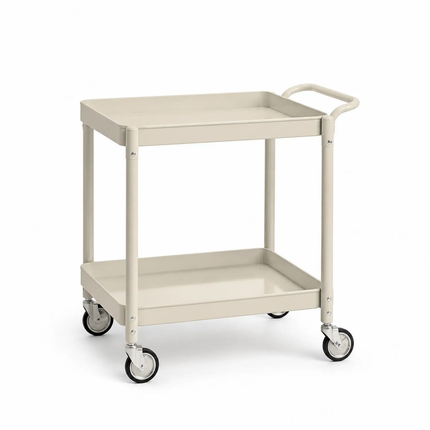 Carrito de metal beige de dos niveles con ruedas-nestlumichic