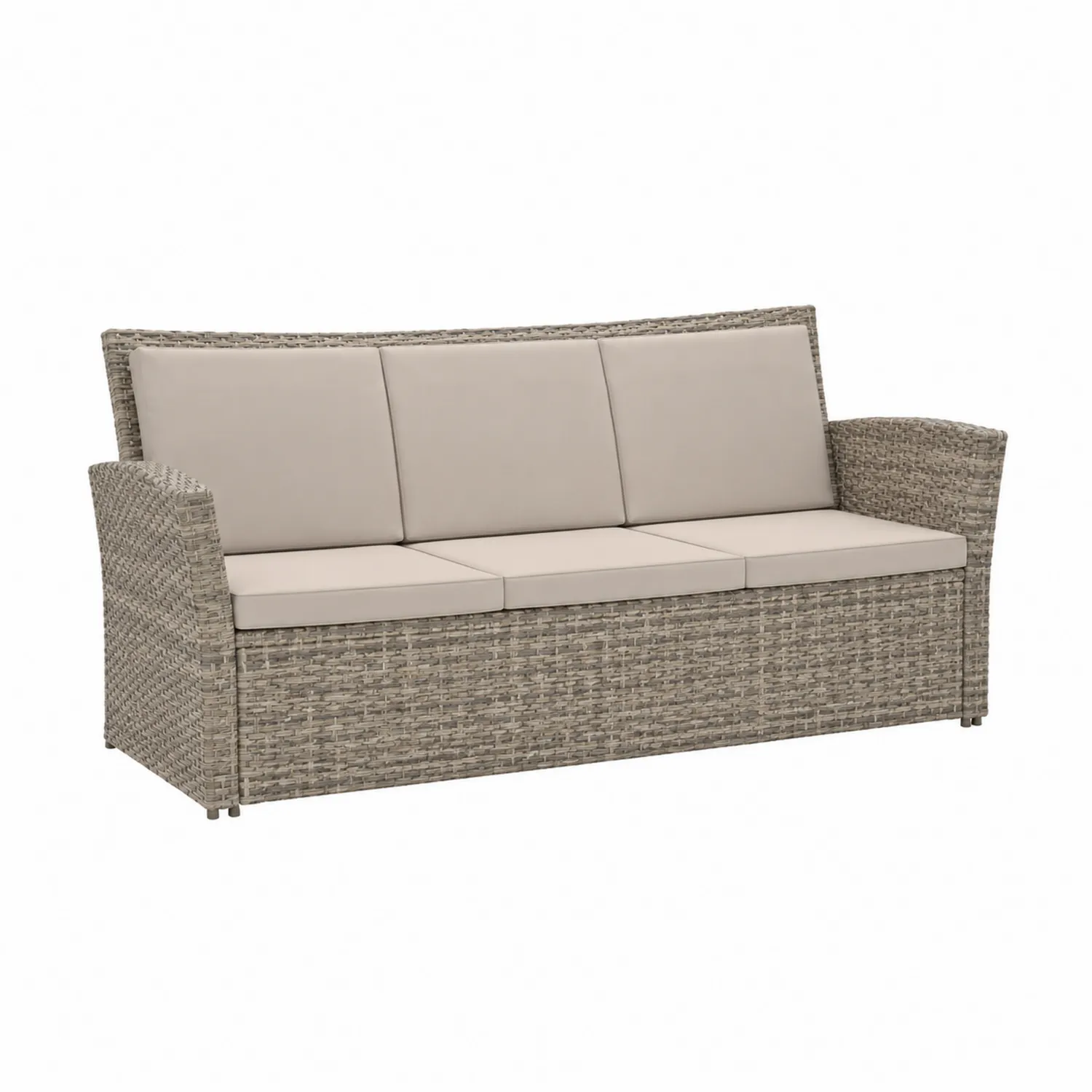 Sofá de jardín de 3 plazas de ratán sintético gris y cojines beige-nestlumichic