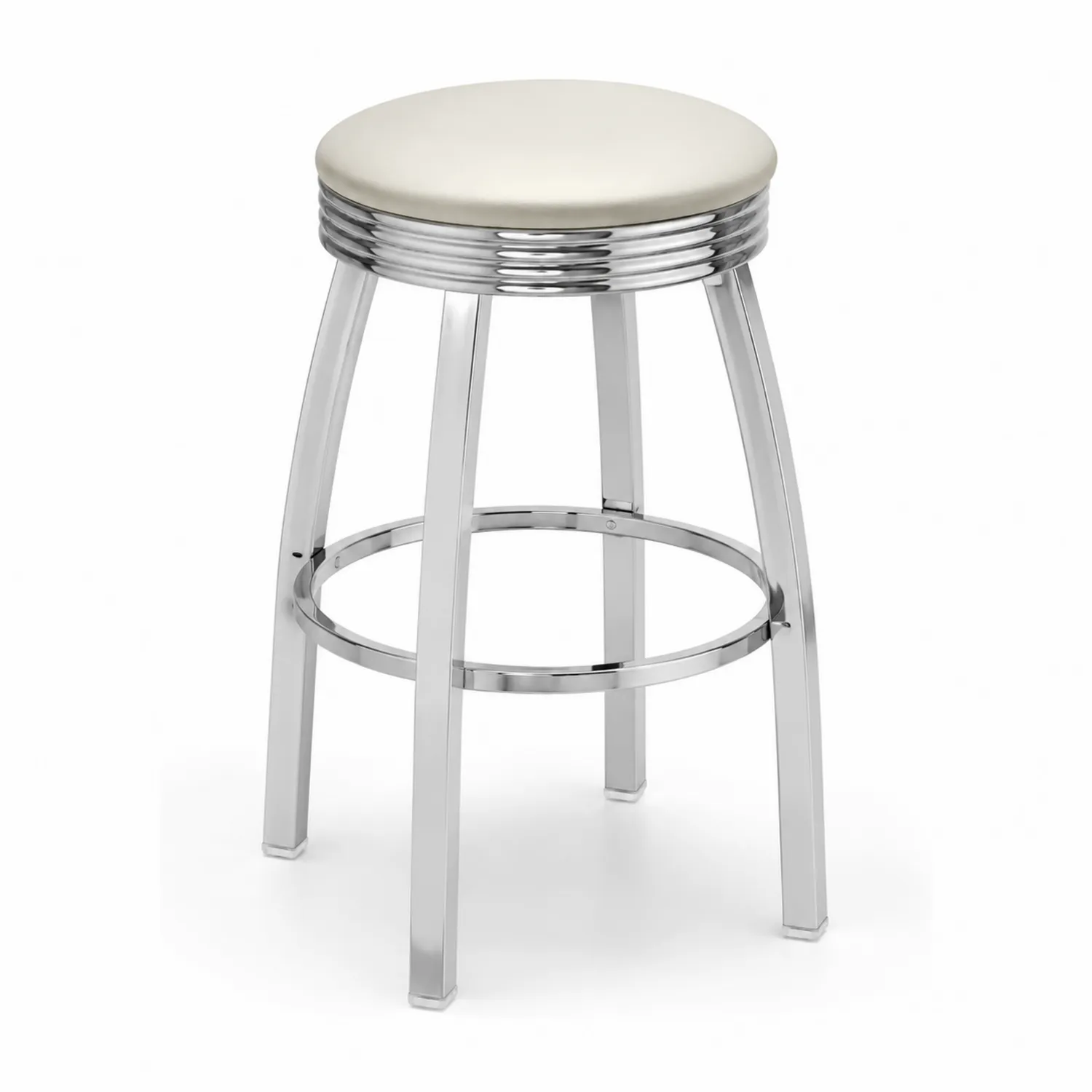 Taburete de acero cromado con asiento de cuero sintético crema-nestlumichic