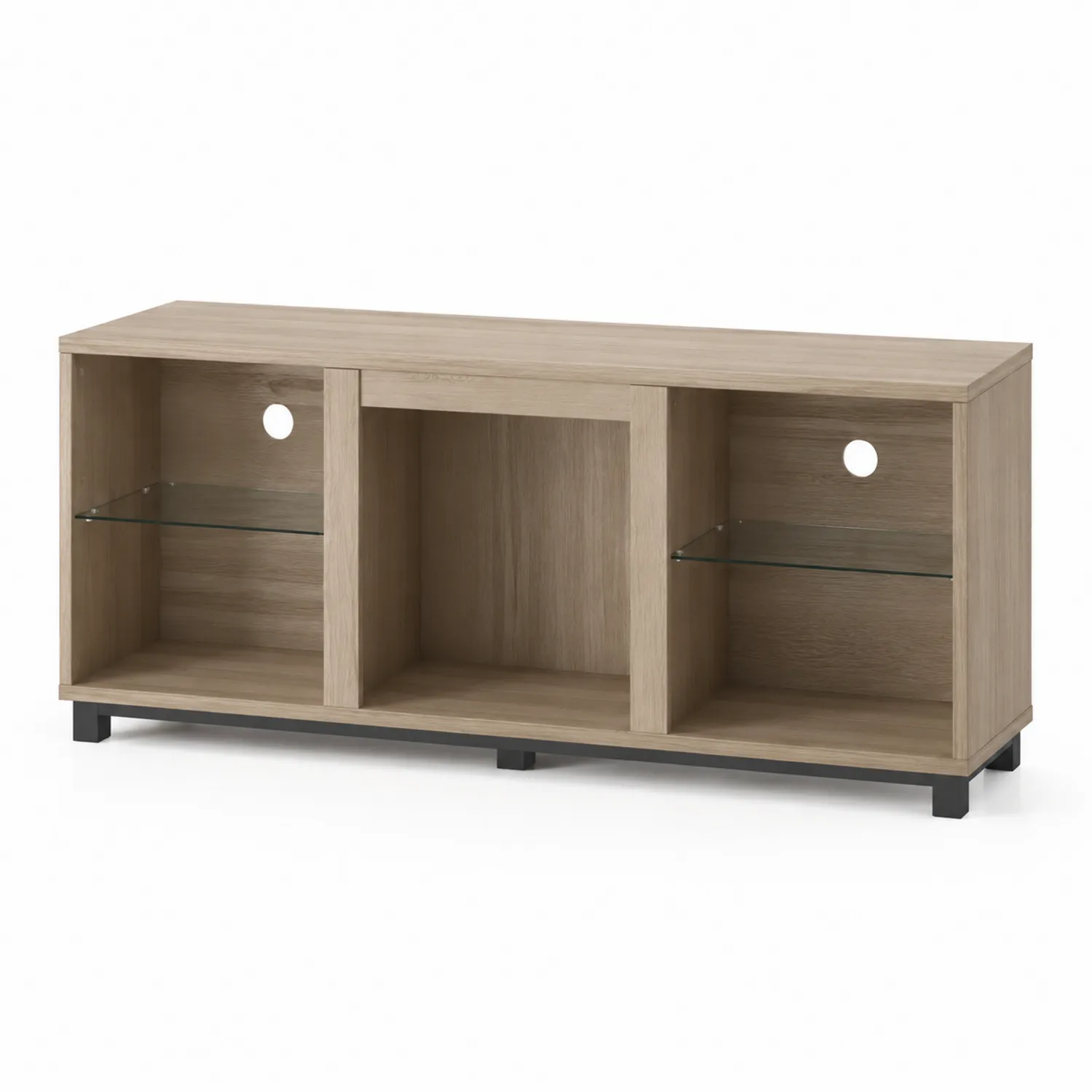 Mueble para TV de Madera con Estantes de Vidrio-nestlumichic