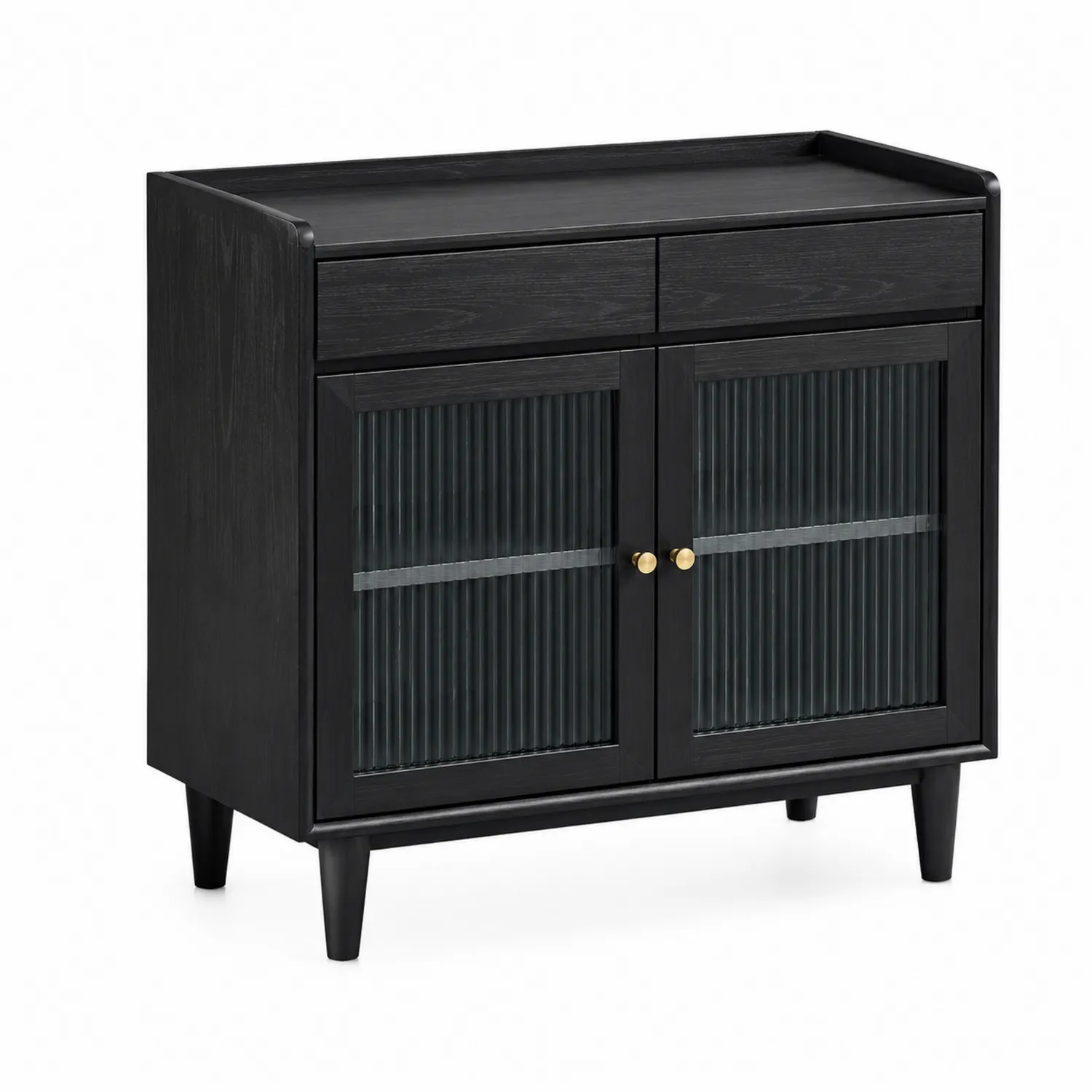 Armario de madera MDF negro con puertas de vidrio acanalado-nestlumichic