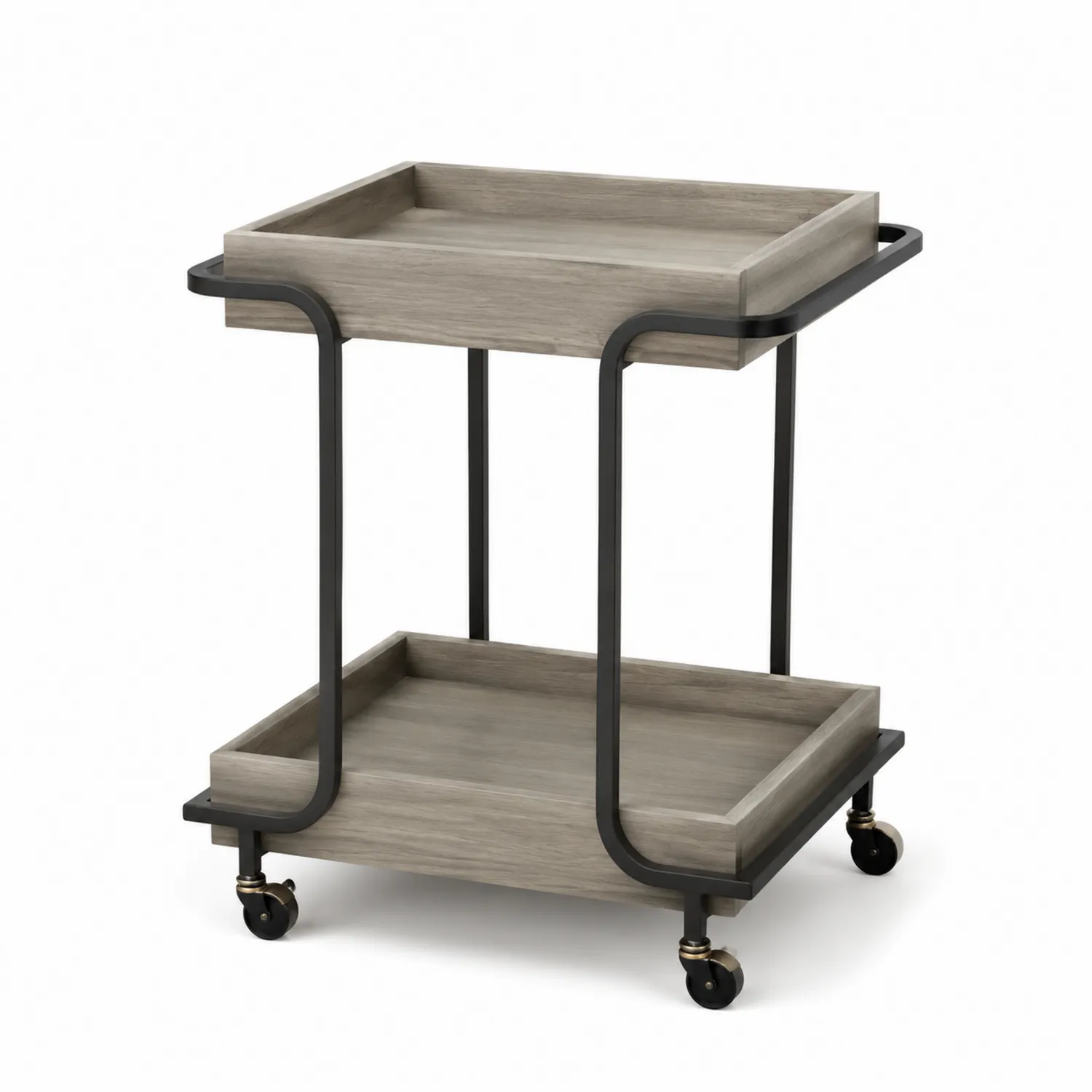 Carrito de bar de madera con estructura de metal y ruedas-nestlumichic