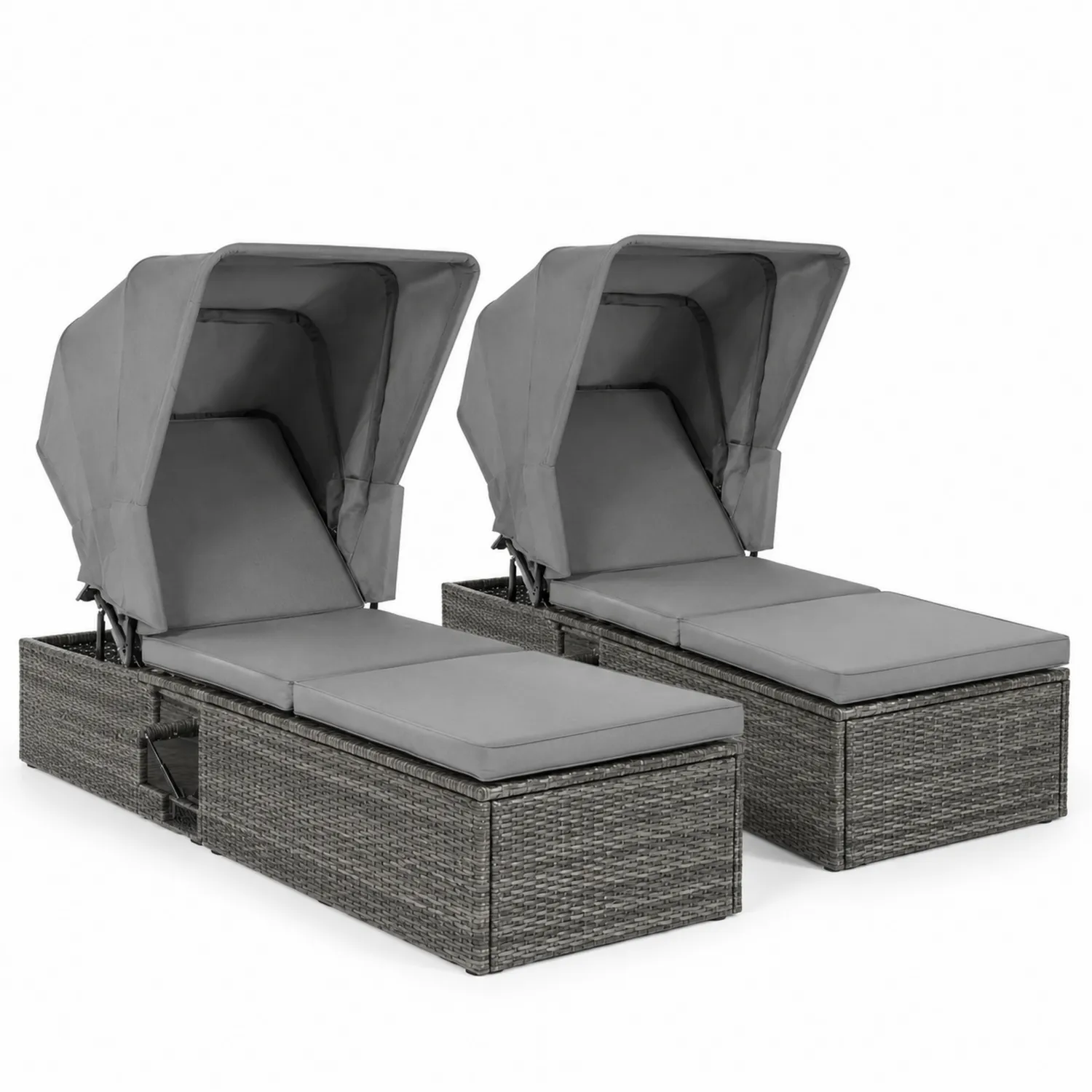 Conjunto de 2 tumbonas de ratán sintético con toldo gris-nestlumichic
