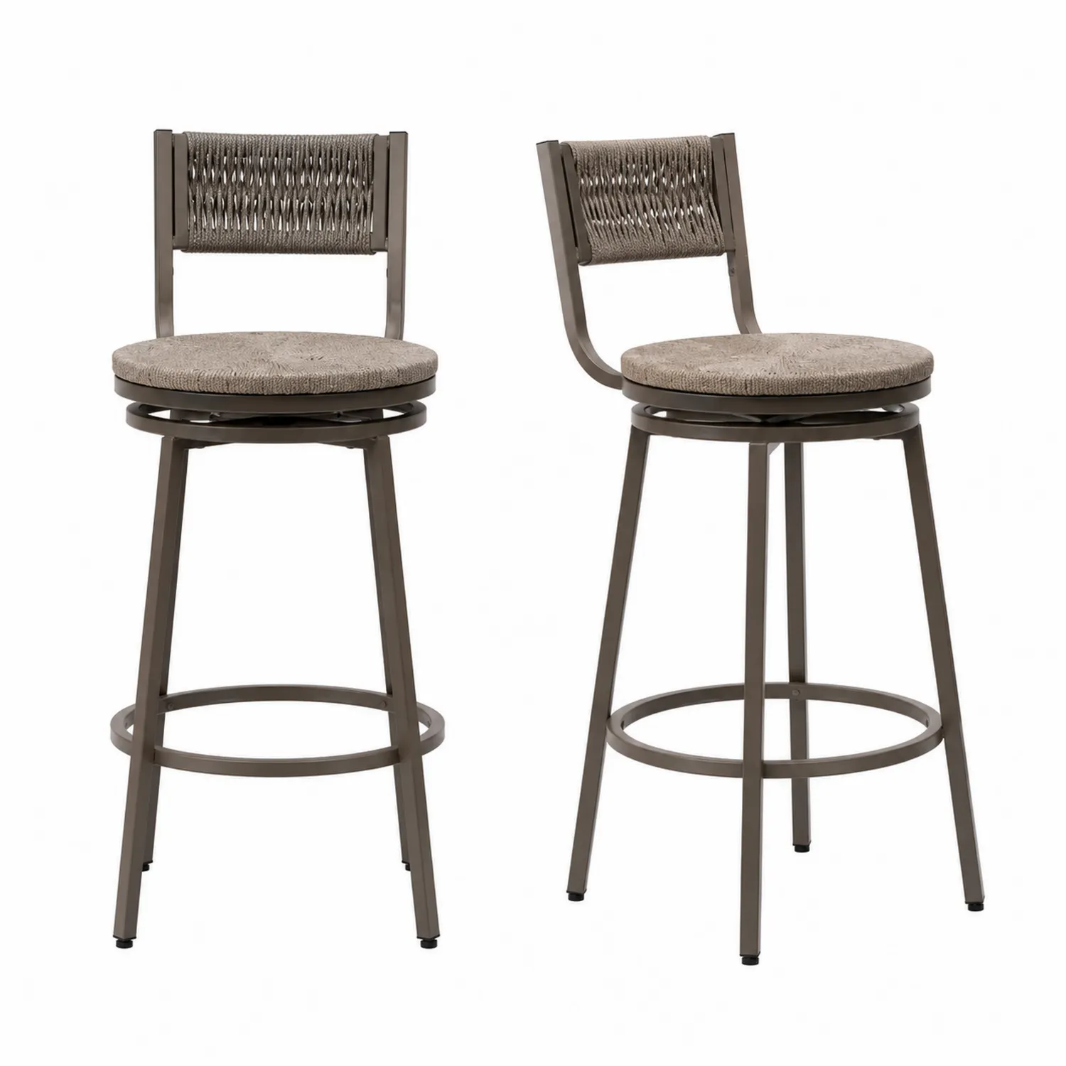 Taburetes de Aluminio con Respaldo de Cordón y Asiento de Tela Conjunto de 2 Marrón-nestlumichic