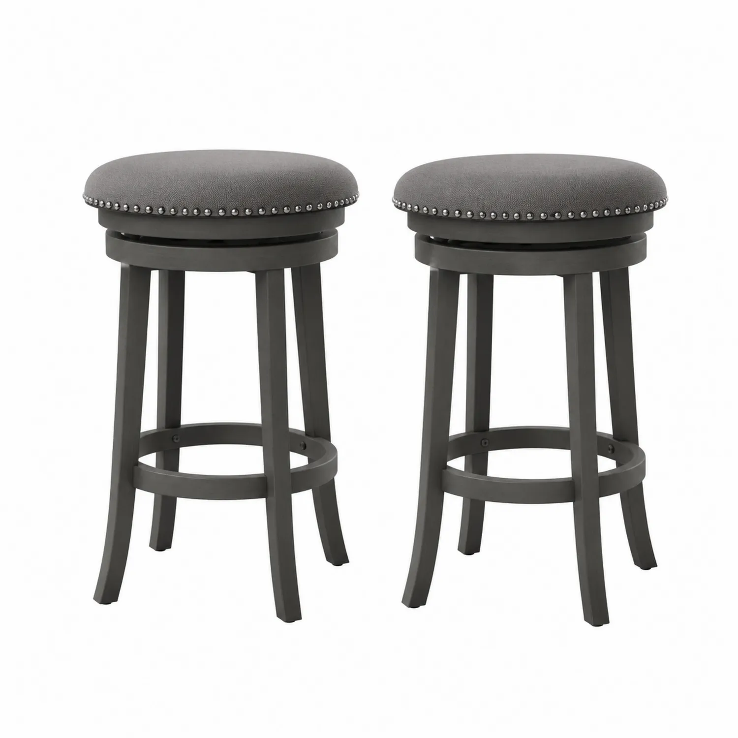 Juego de 2 taburetes giratorios de madera con tapizado en gris-nestlumichic