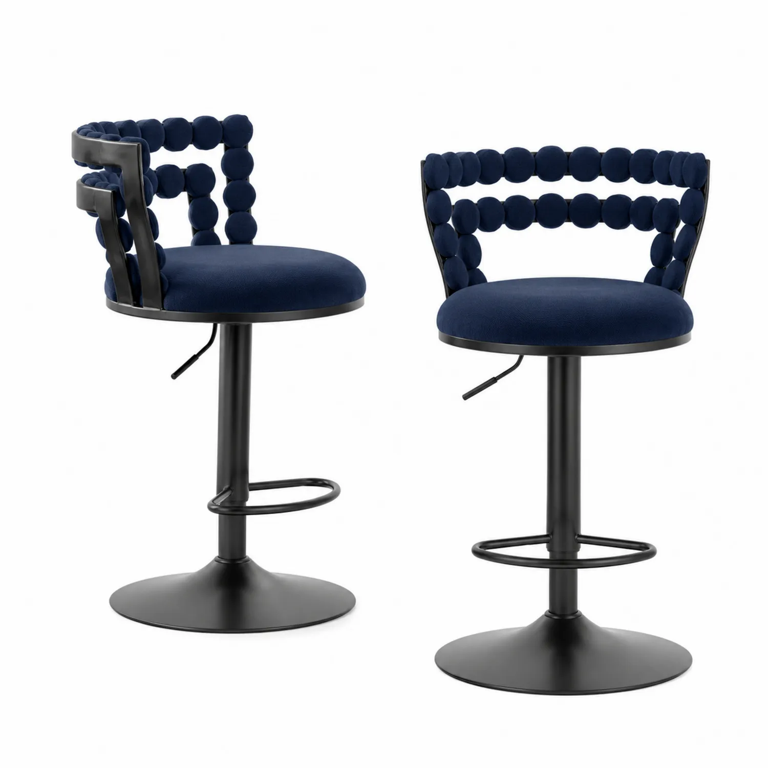 Taburetes de barra con respaldo geométrico y base de acero, azul oscuro-nestlumichic