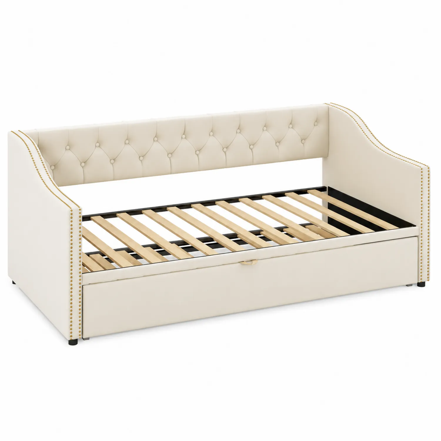 Diván cama con almacenamiento de PU Beige-nestlumichic