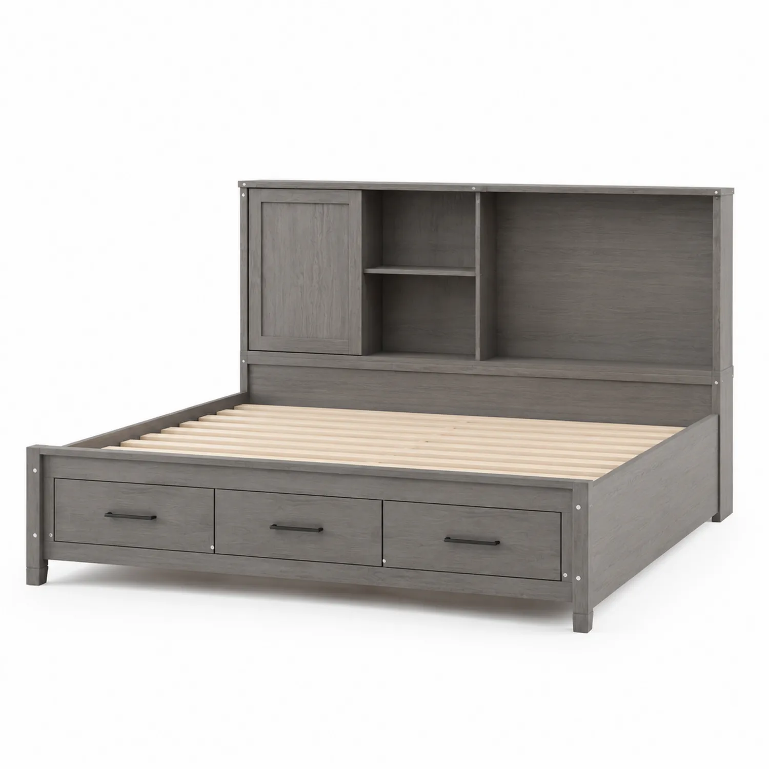Cama de madera gris 200x140cm con almacenamiento-nestlumichic