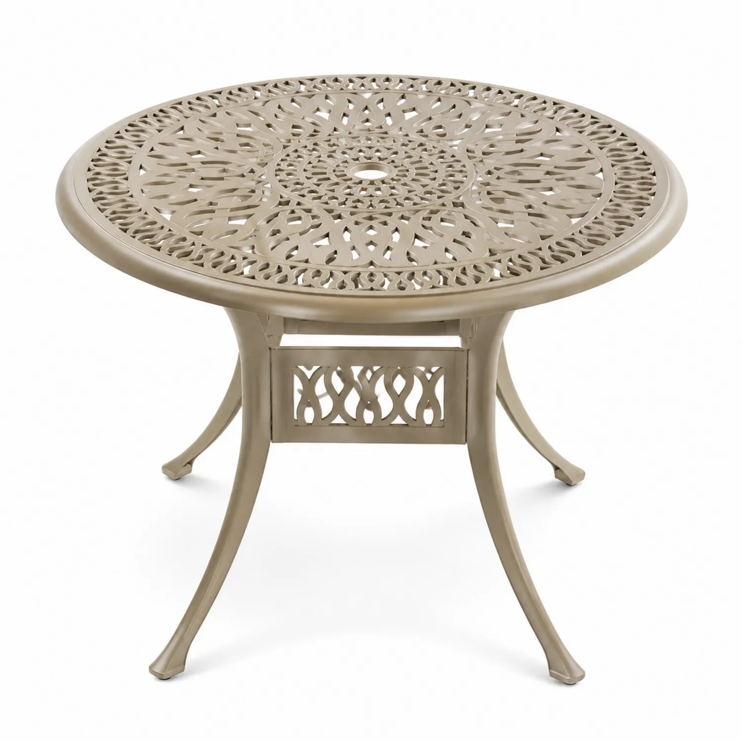 Mesa redonda de aluminio con diseño calado, diámetro 120 cm, color Beige-nestlumichic
