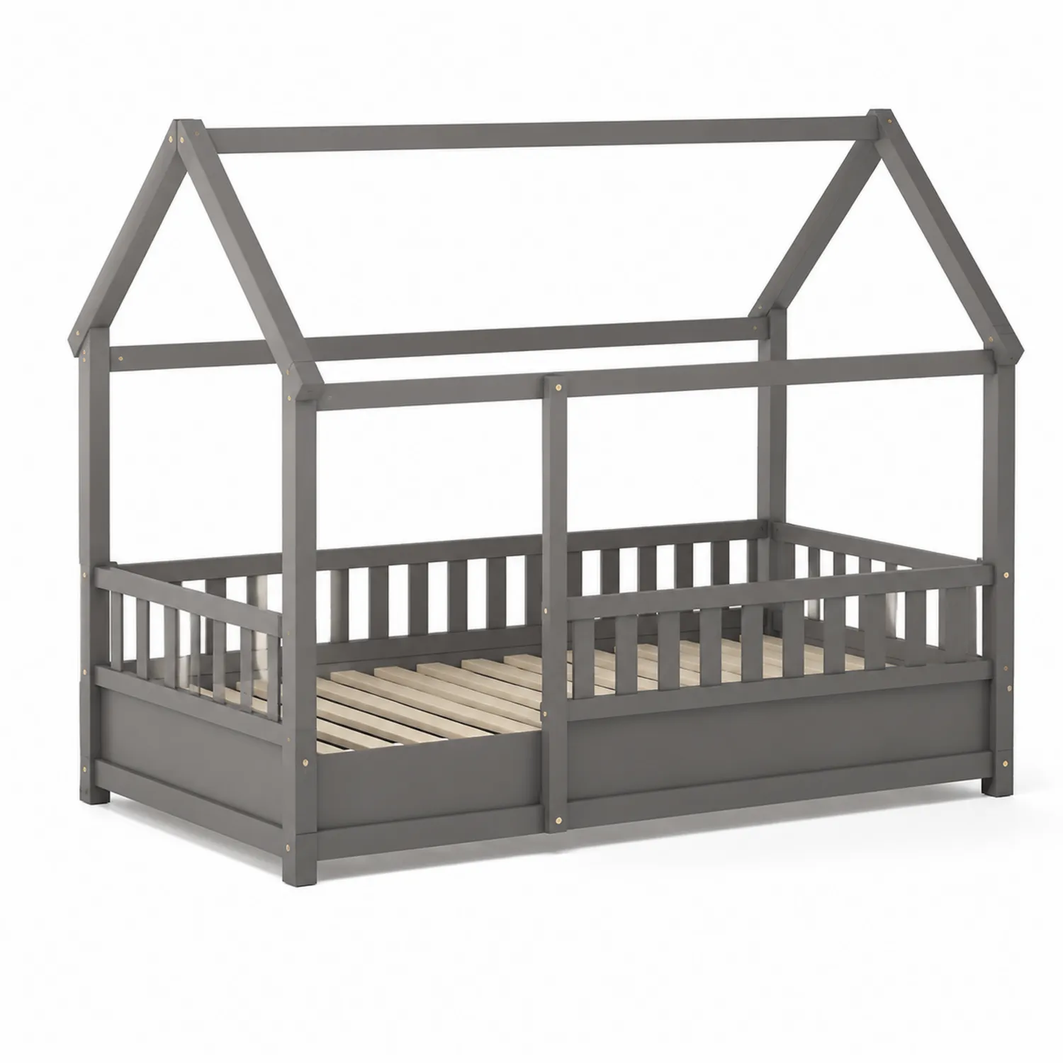Cama infantil en forma de casa de madera 90x200 cm Gris-nestlumichic