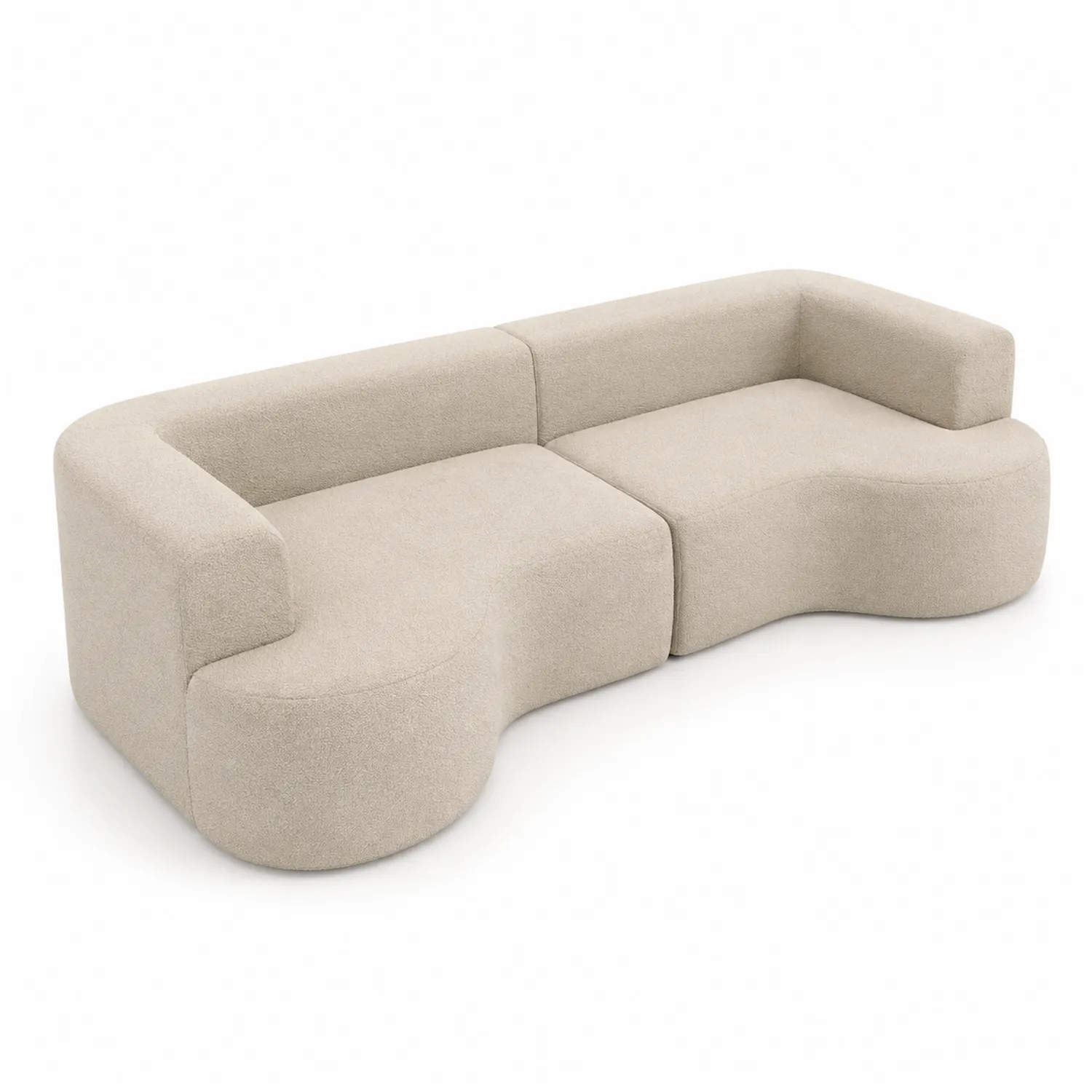 Sofá modular en forma de S tapizado en poliéster crema-nestlumichic