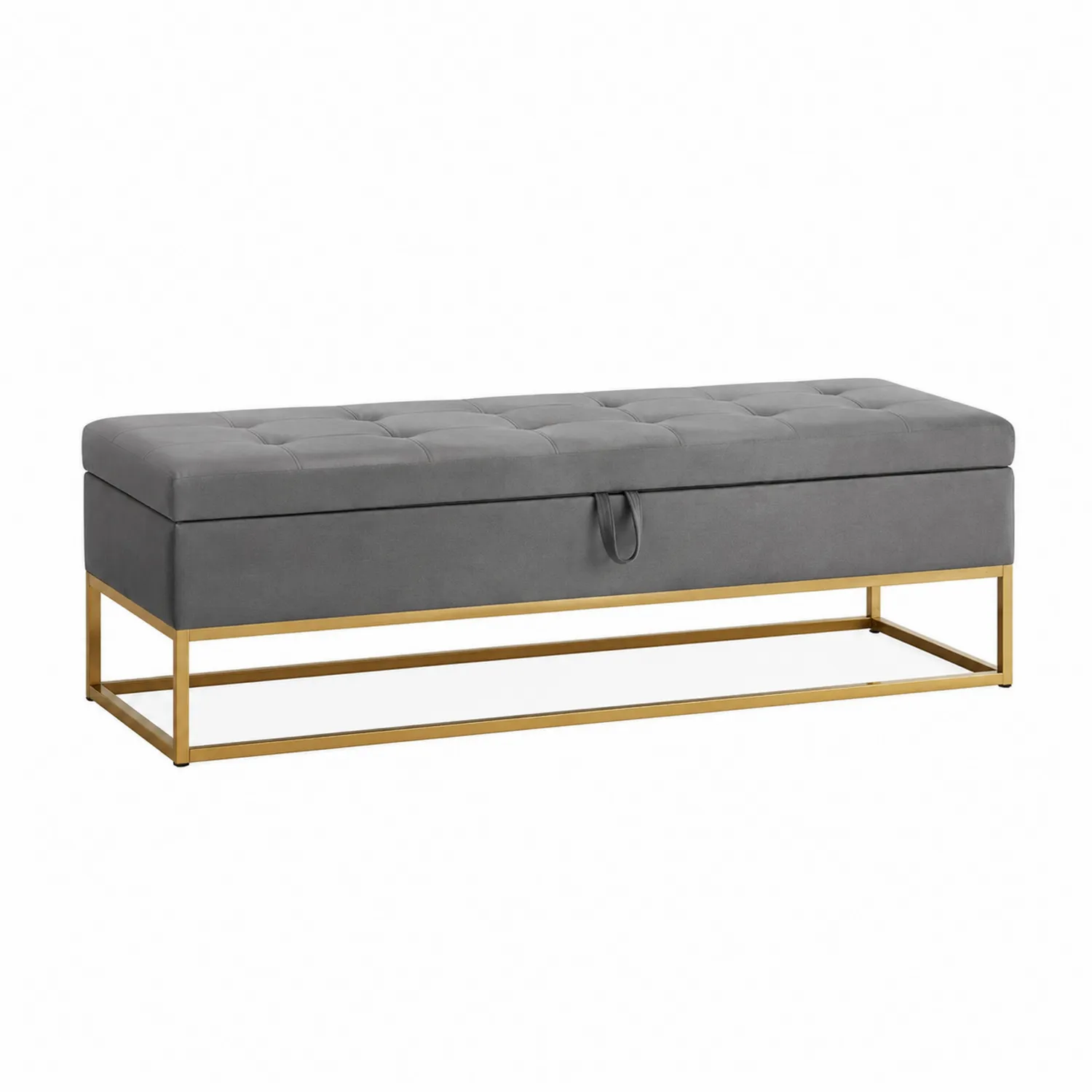 Banco de Almacenamiento de Tela Gris con Base de Metal Dorada-nestlumichic