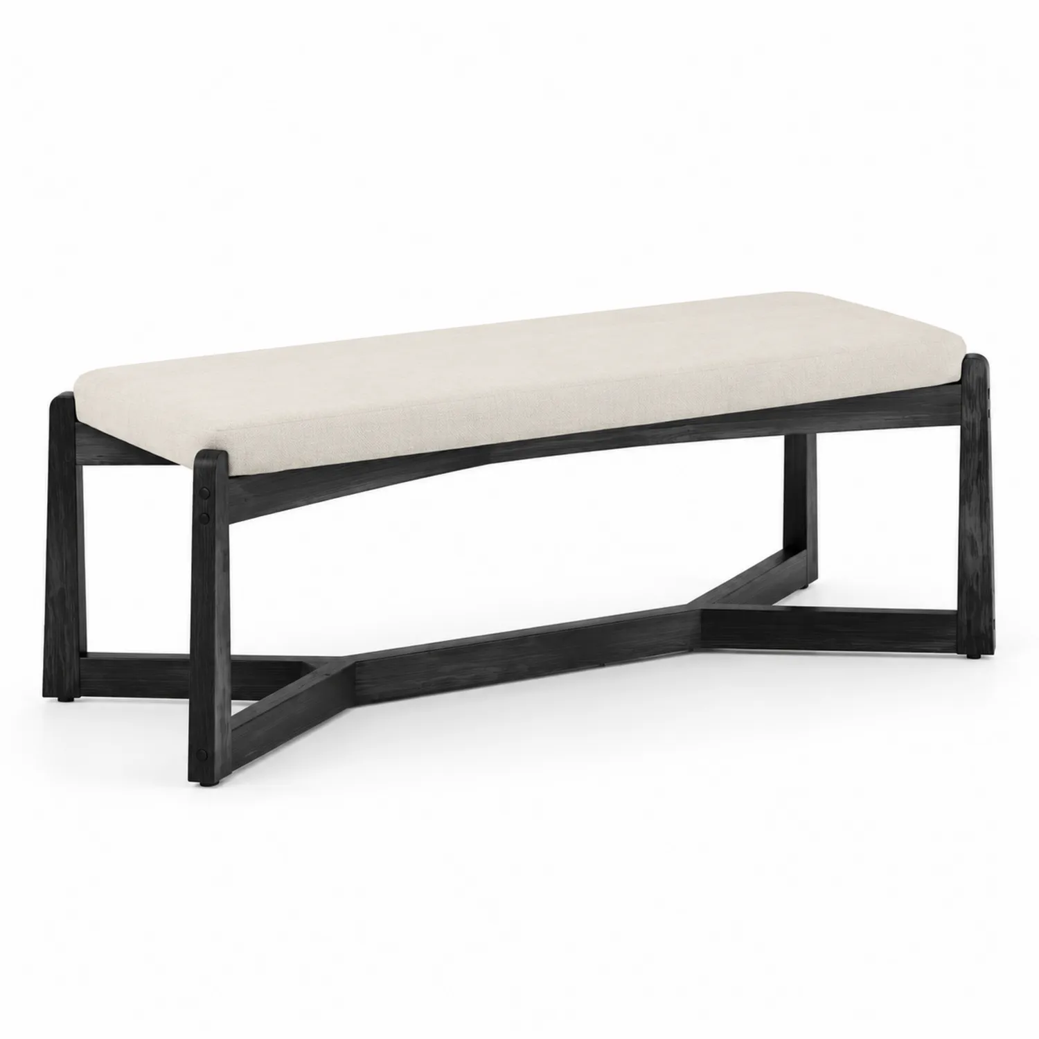 Banco de madera negra con tapizado de poliéster beige 120x40x45 cm-nestlumichic