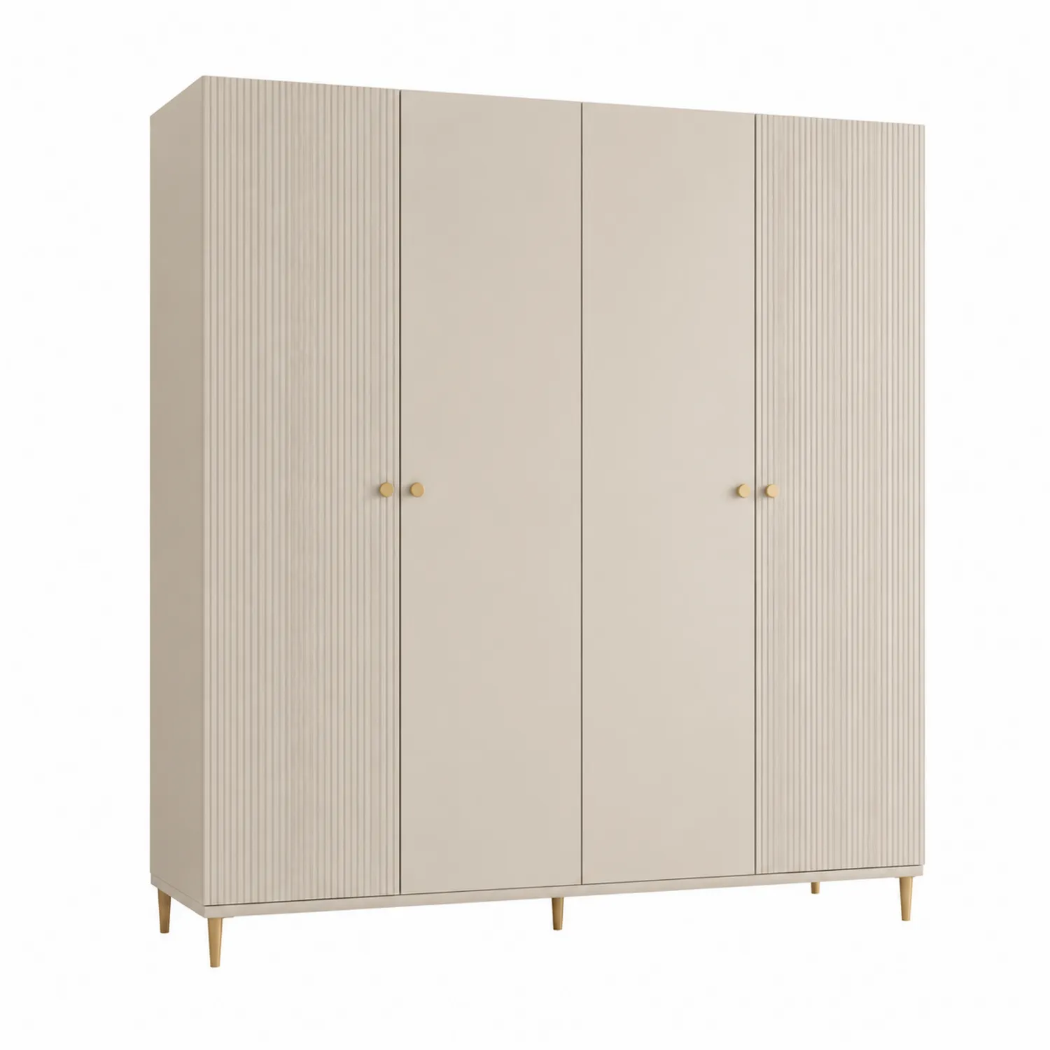 Armario de Tres Puertas de MDF Beige con Tiradores Dorados-nestlumichic
