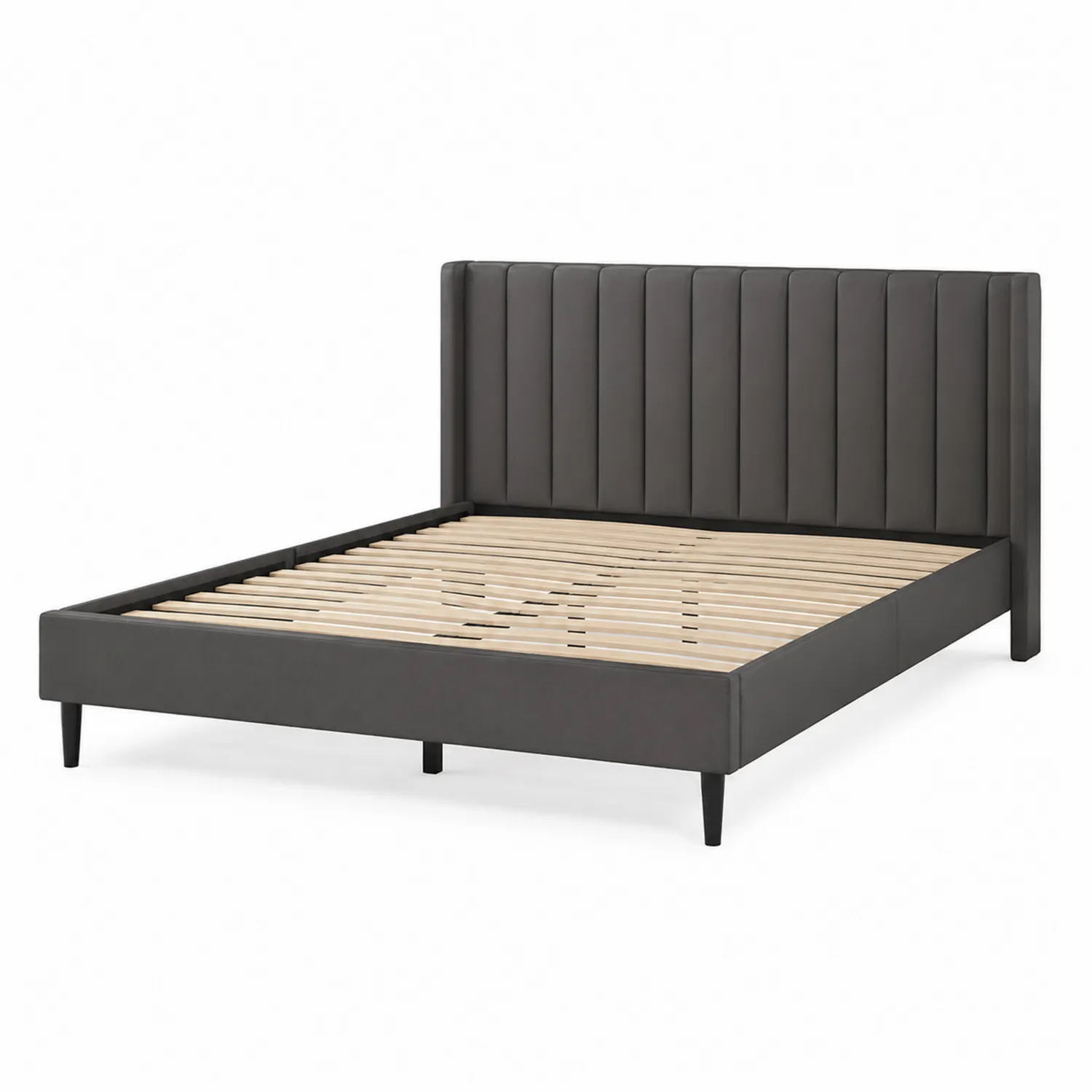 Cama doble de cuero sintético gris con cabecera alta 200x150 cm-nestlumichic