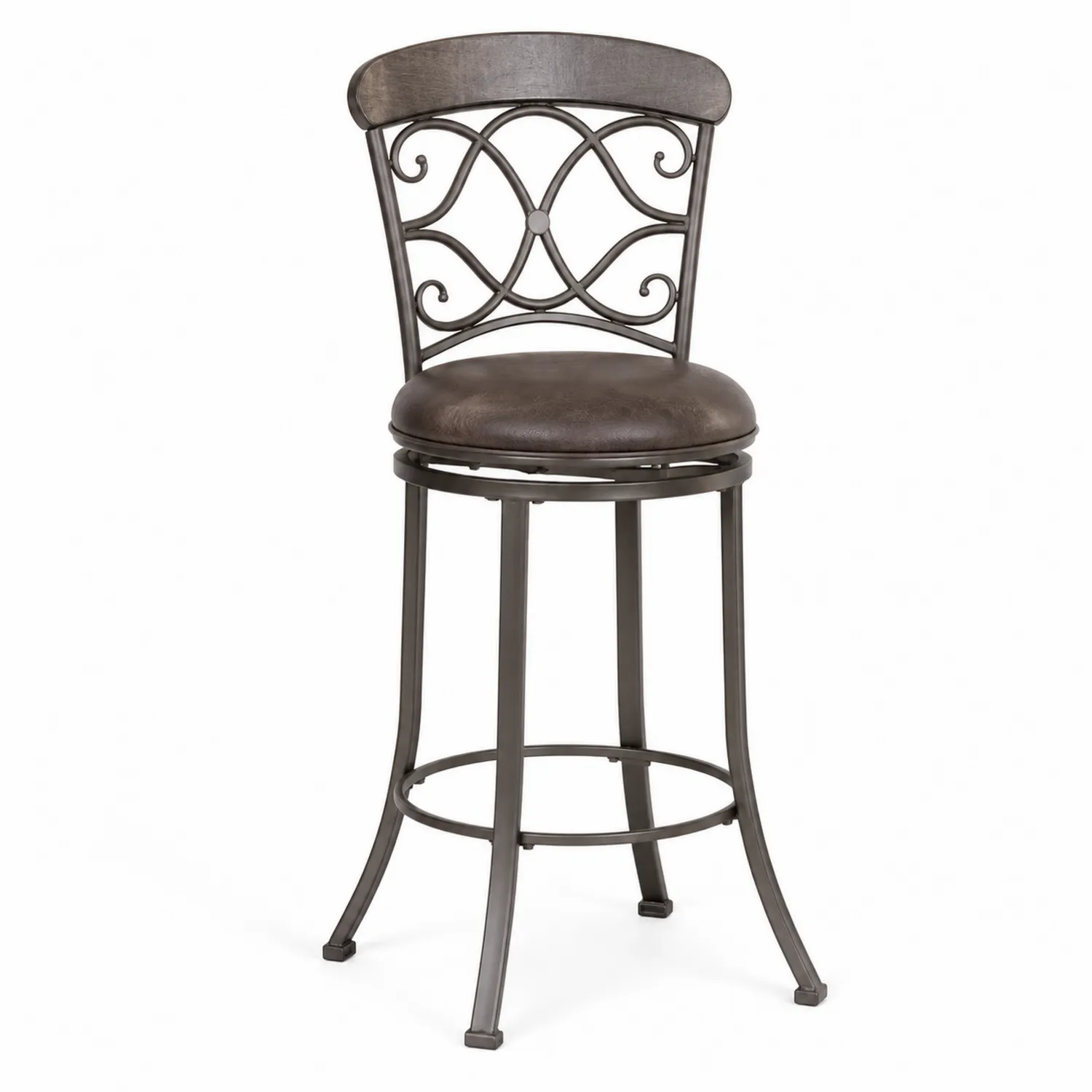 Taburete de metal con asiento giratorio y respaldo decorativo-nestlumichic