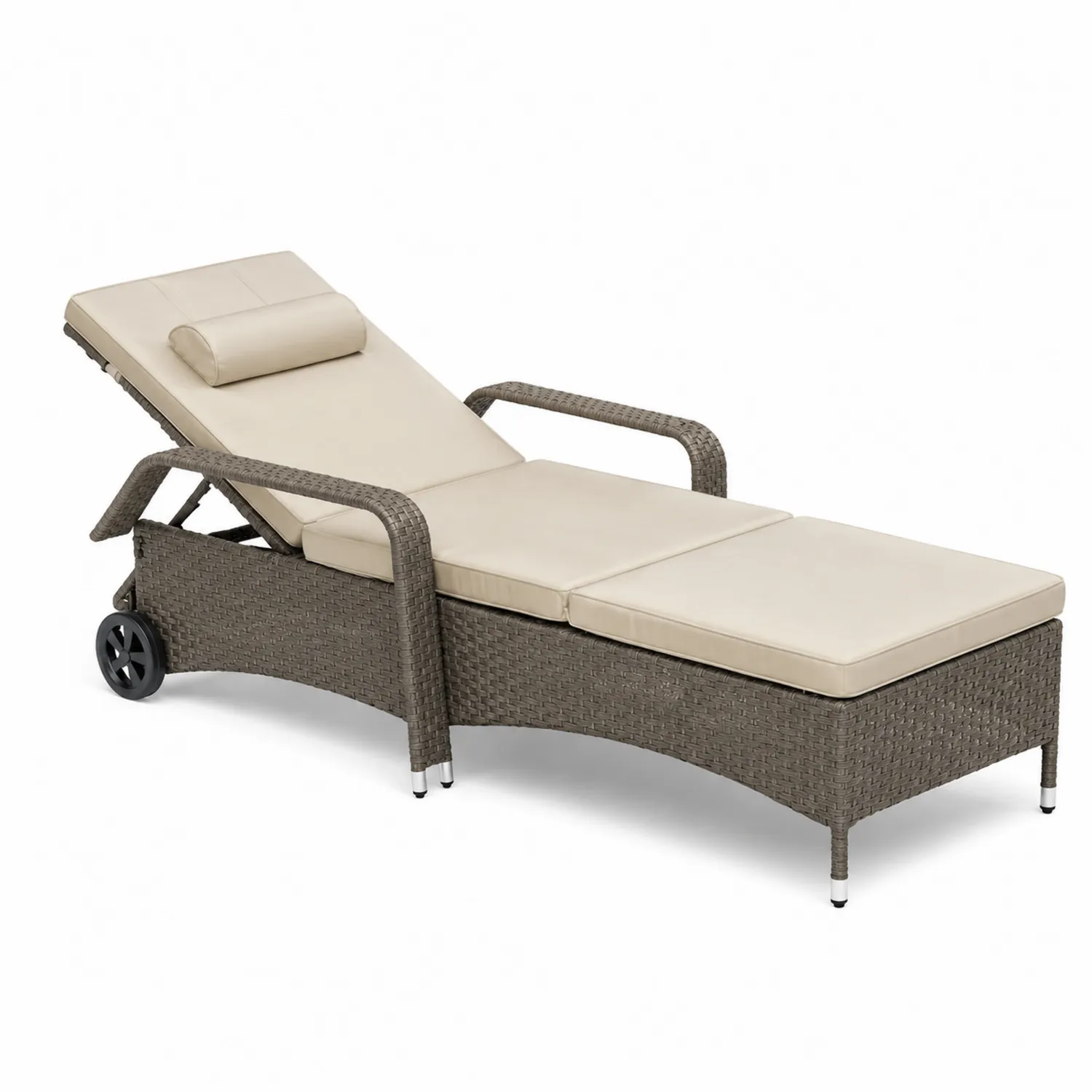 Tumbona de Ratán Marrón con Cojín Beige-nestlumichic