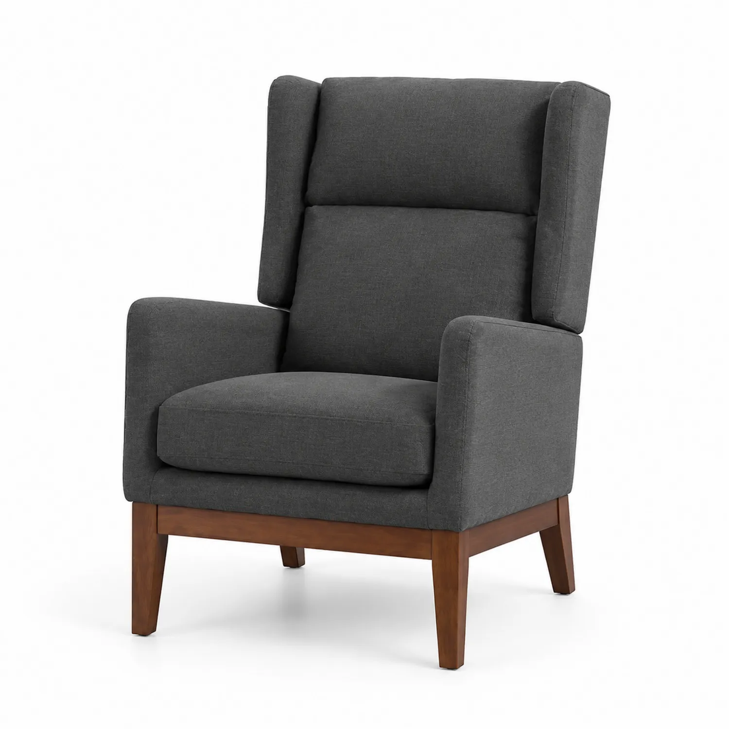 Sillón de tela gris oscuro con patas de madera-nestlumichic