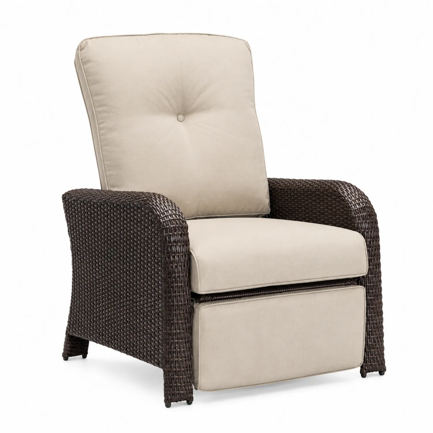 Sillón reclinable de ratán sintético marrón con cojines beige-nestlumichic