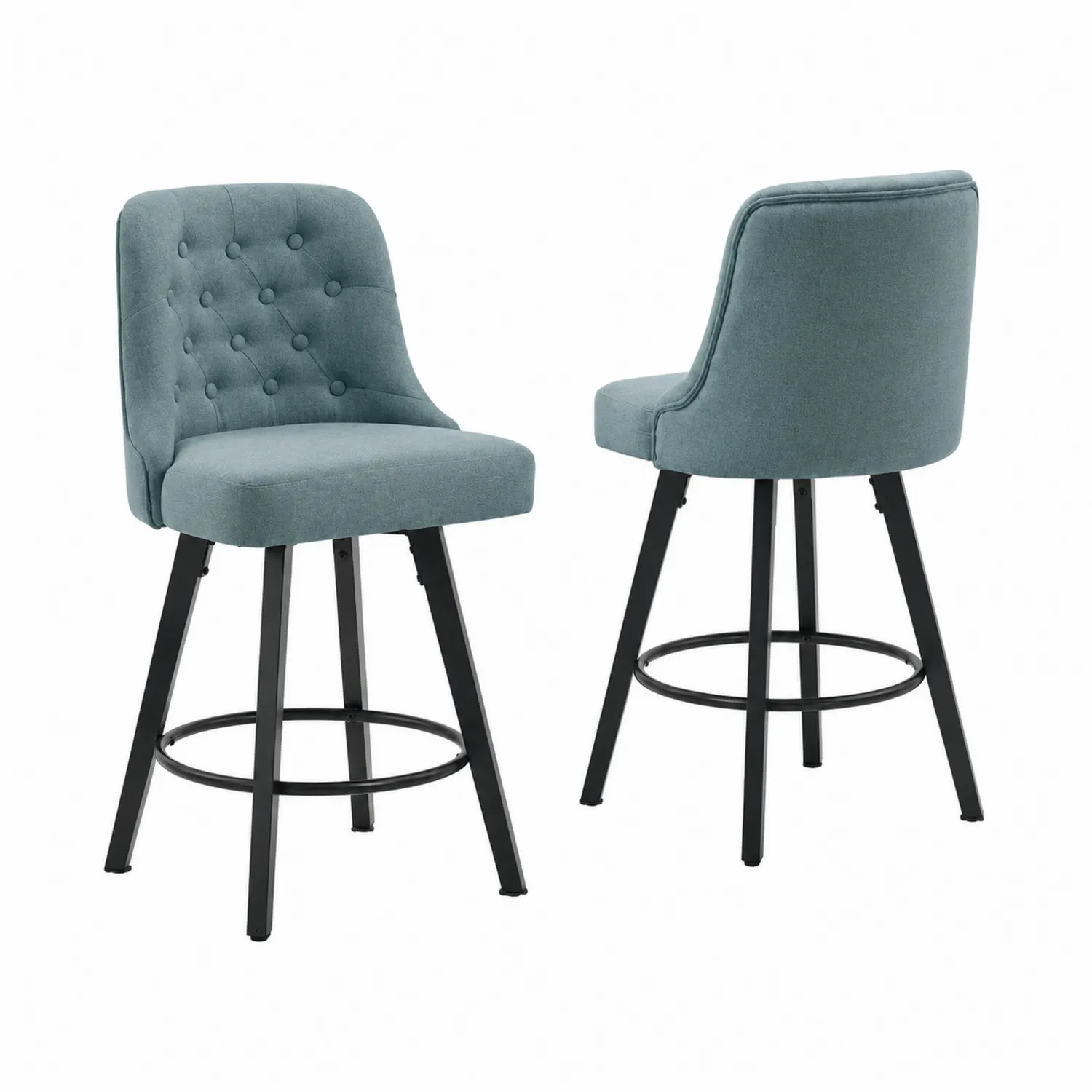 Taburetes de tela azul turquesa con patas de metal, juego de 2-nestlumichic