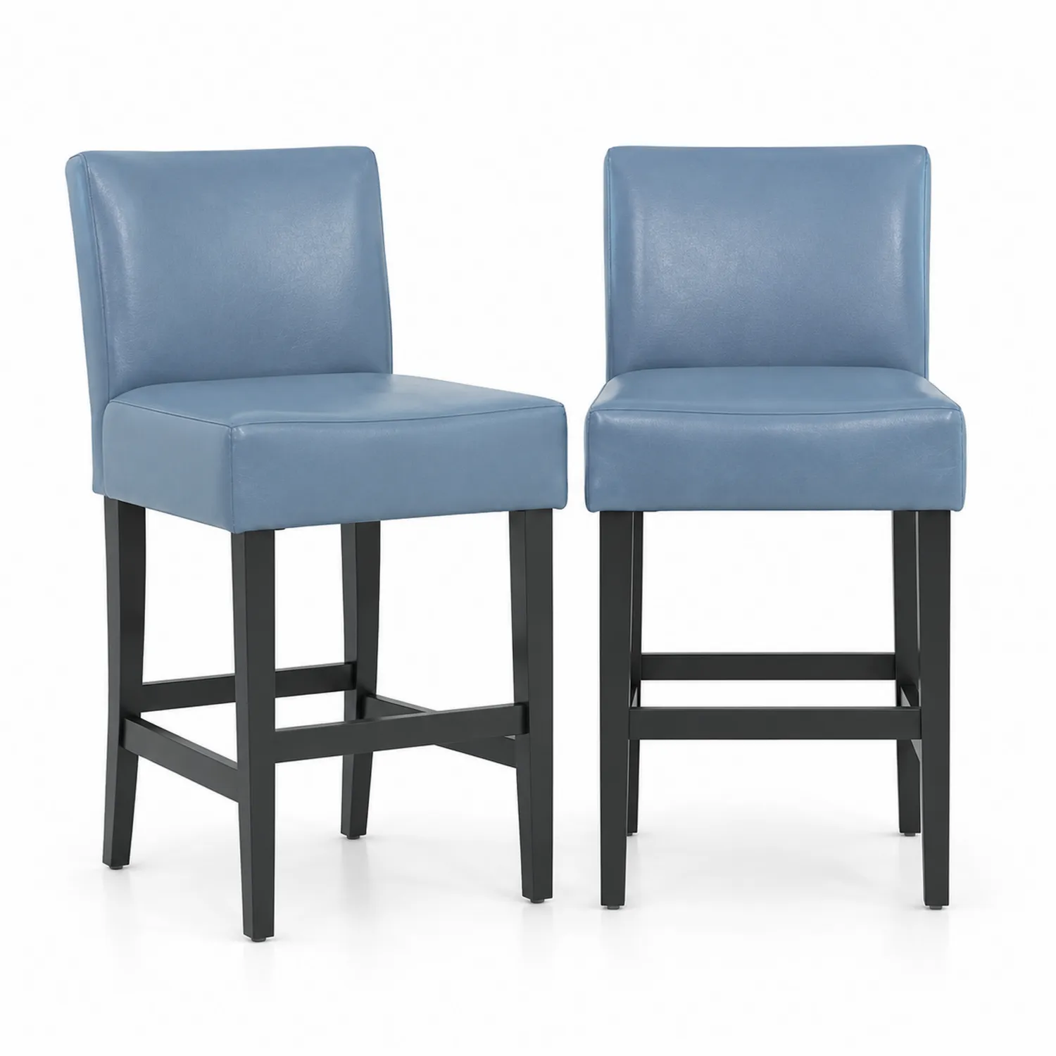 Set de 2 taburetes de bar tapizados en cuero sintético azul con patas de madera-nestlumichic