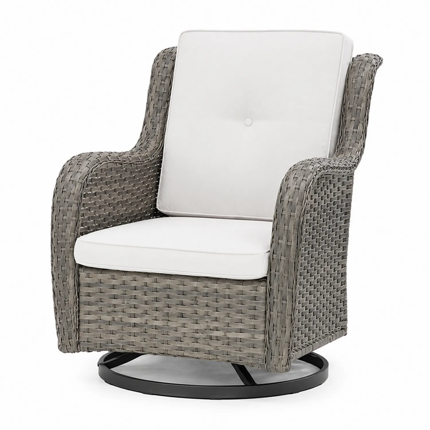 Sillón Giratorio de Ratán Sintético Gris con Cojines de Poliéster Crema-nestlumichic
