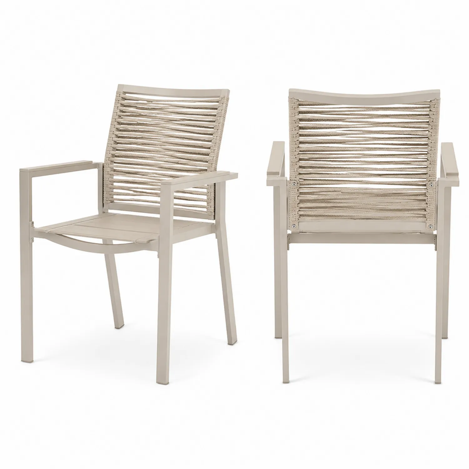 Conjunto de 2 sillas de aluminio beige con respaldo de cuerda-nestlumichic