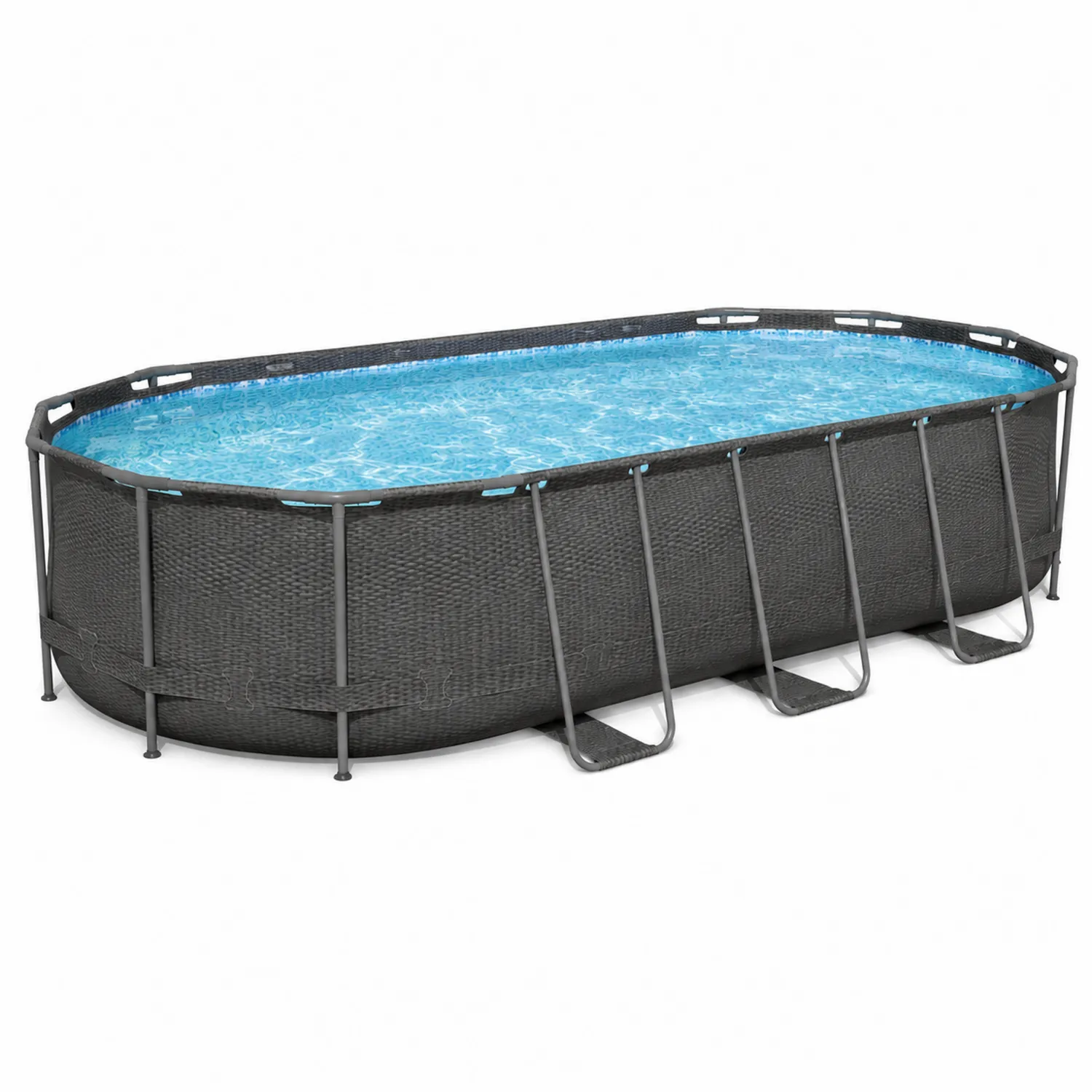 Piscina desmontable ovalada acero y ratán sintético gris 366x183x84 cm-nestlumichic