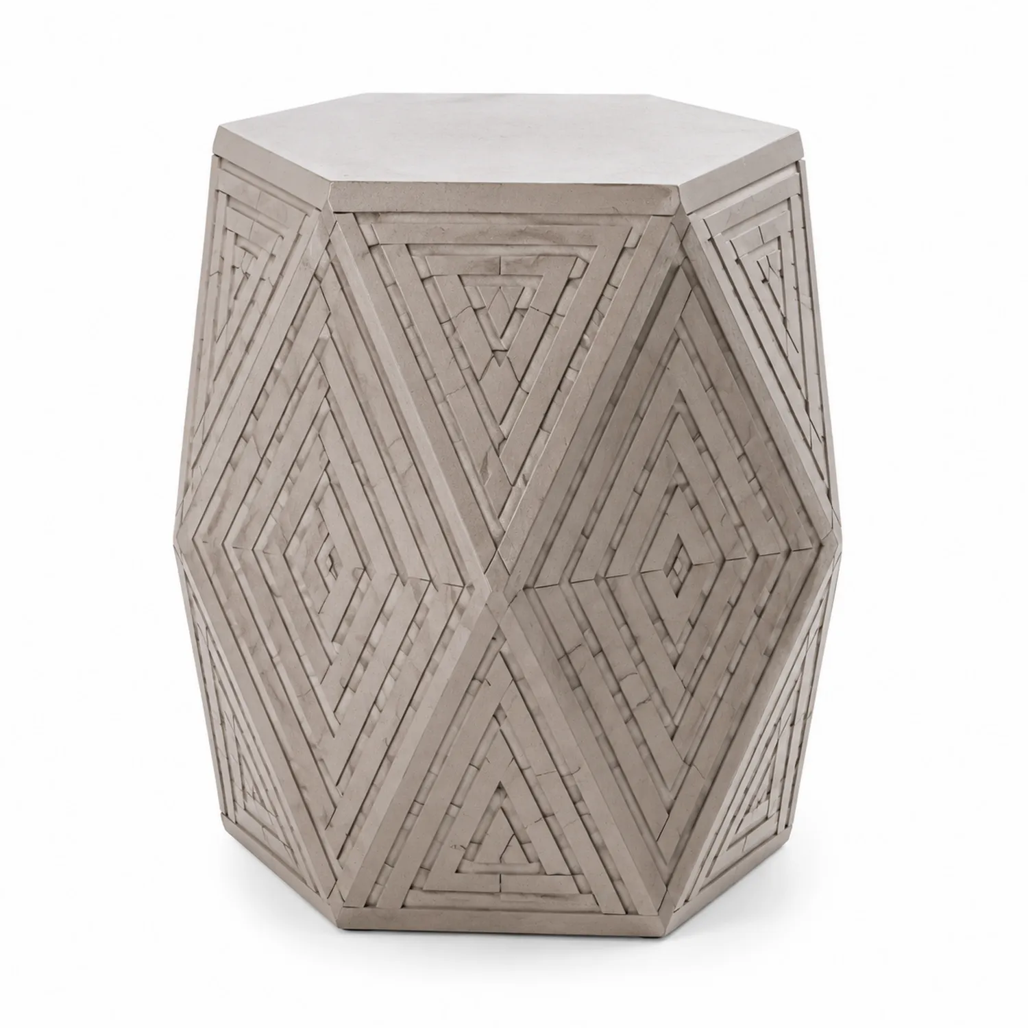 Mesa Auxiliar Hexagonal de Cemento con Relieve Geométrico-nestlumichic