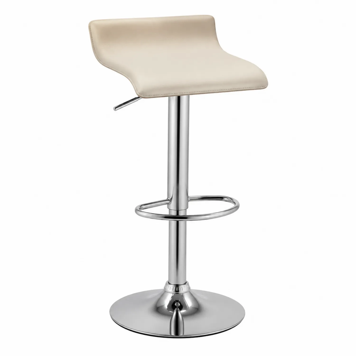 Taburete Regulable Beige con Asiento de Cuero Sintético y Base Cromada-nestlumichic