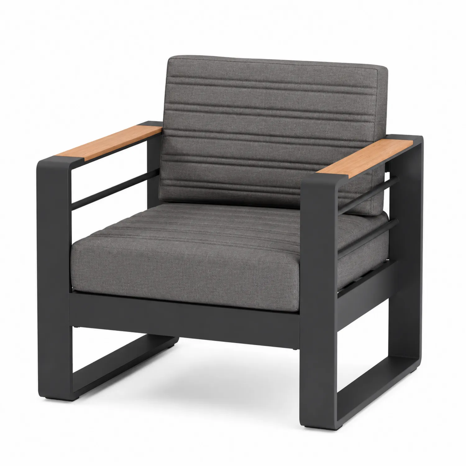 Sillón de exterior gris de aluminio y madera-nestlumichic