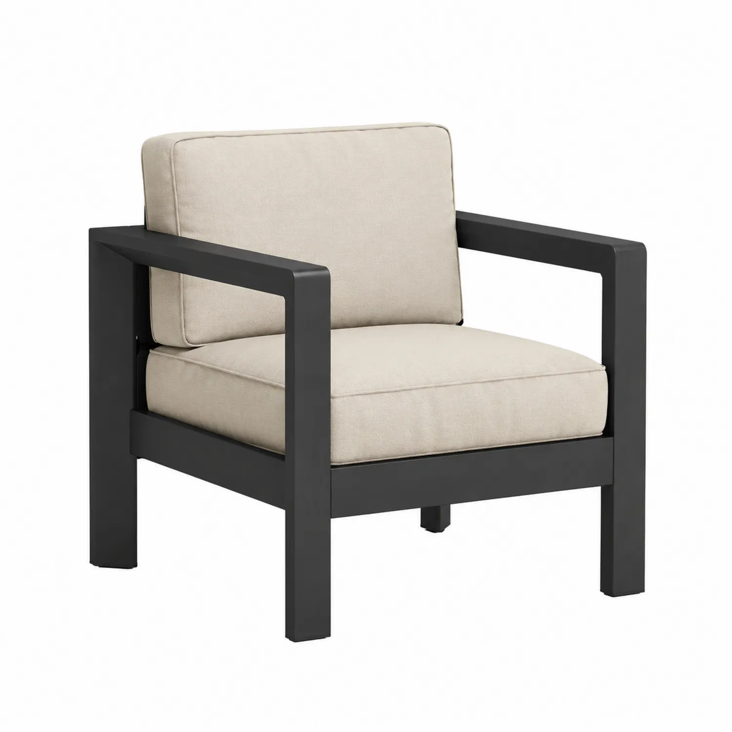 Sillón de aluminio negro con cojines de poliéster beige, 75x80x70 cm-nestlumichic